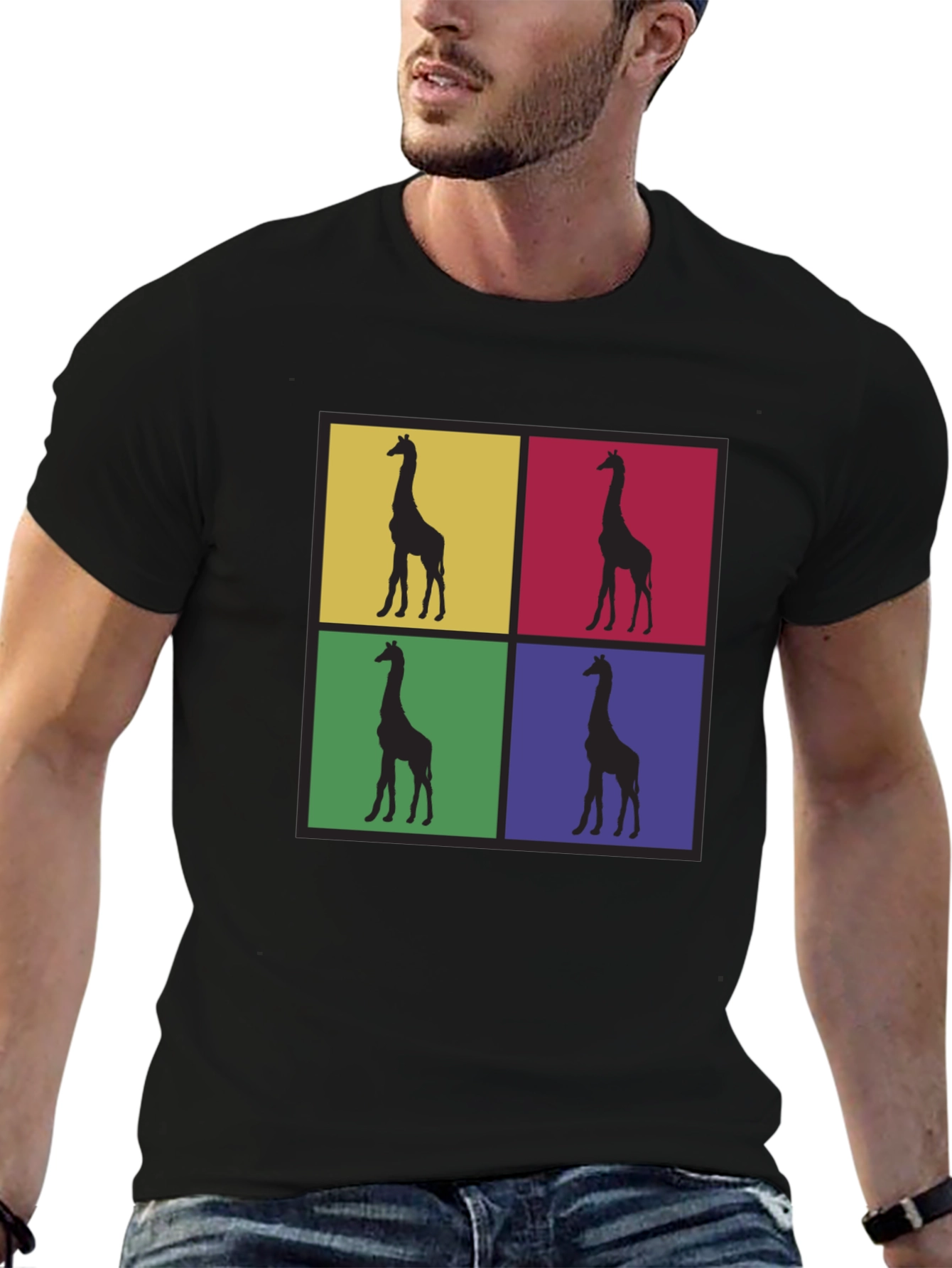 Giraffe Pop Art Graphic Tee - Black