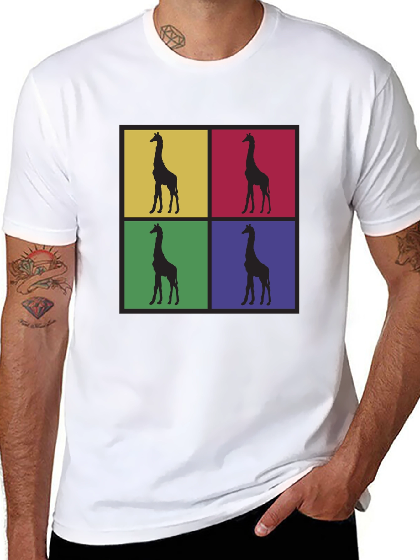 Giraffe Pop Art Graphic Tee - Black
