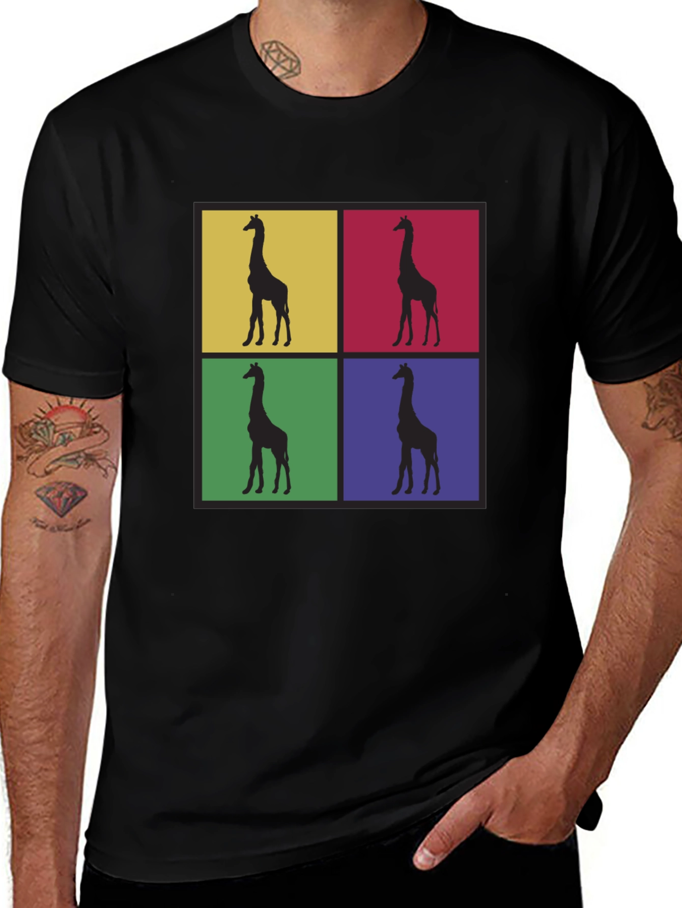Giraffe Pop Art Graphic Tee - Black
