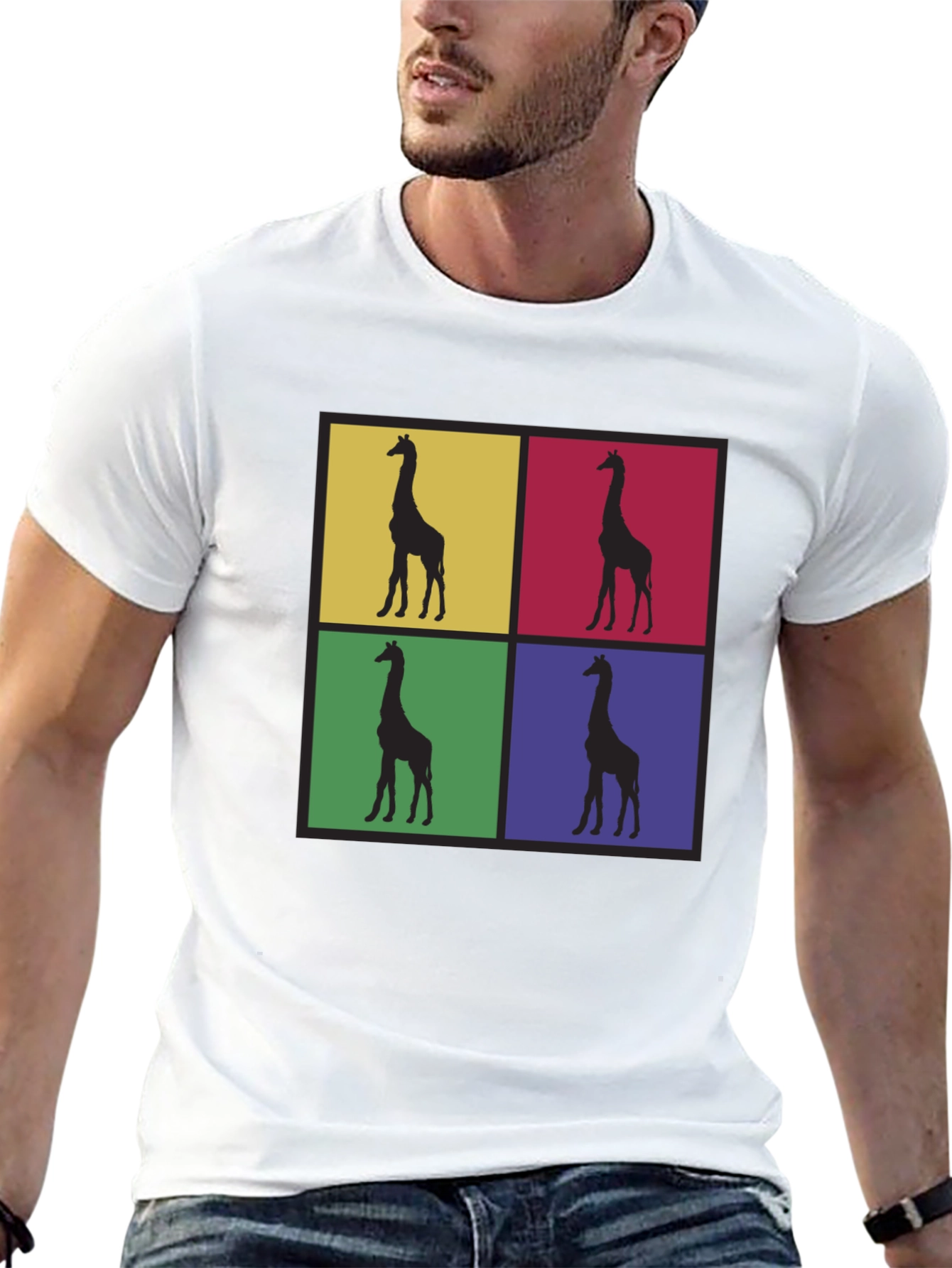 Giraffe Pop Art Graphic Tee - Black