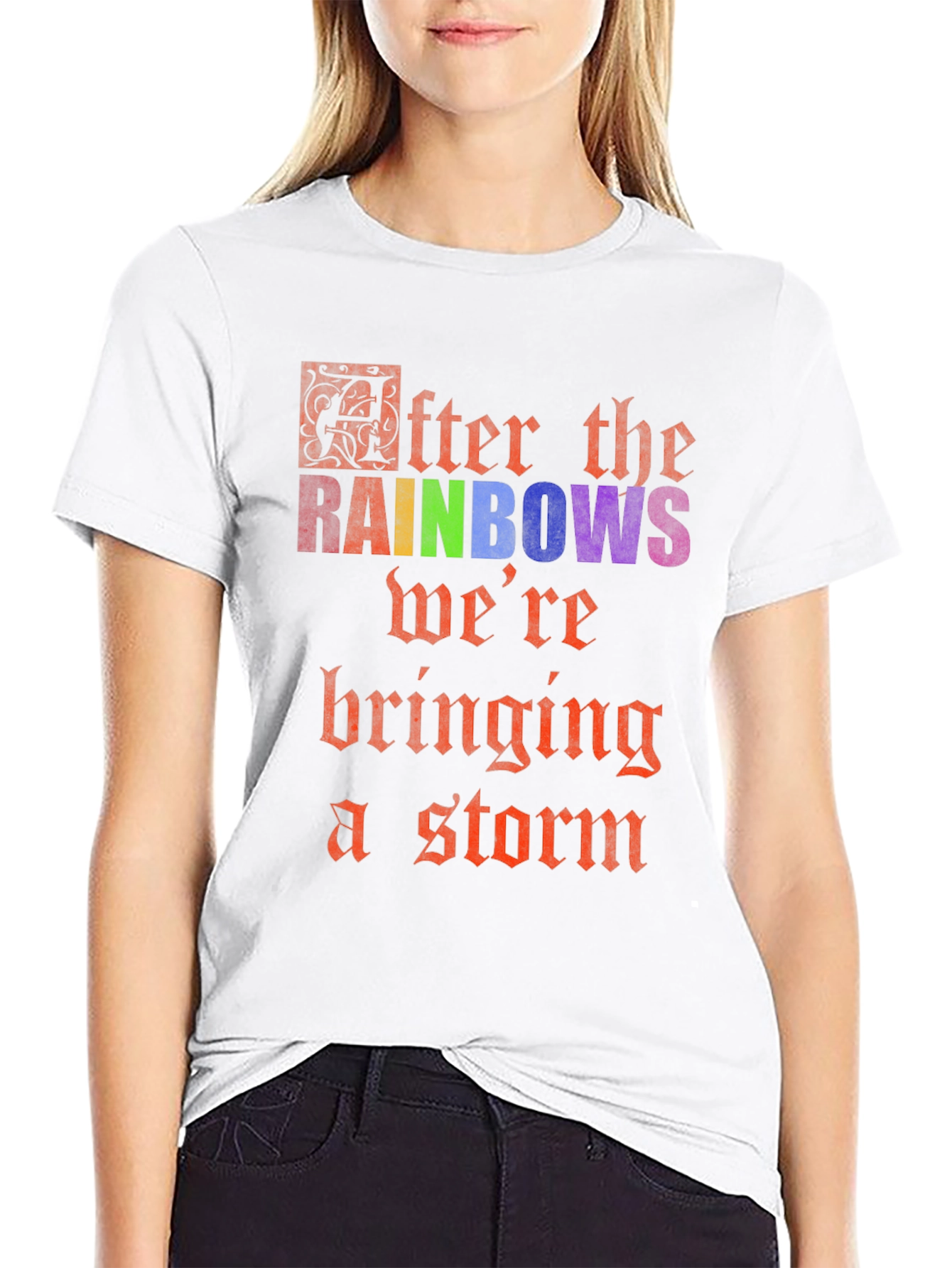 After the Rainbows Storm Black Cotton Graphic T-Shirt