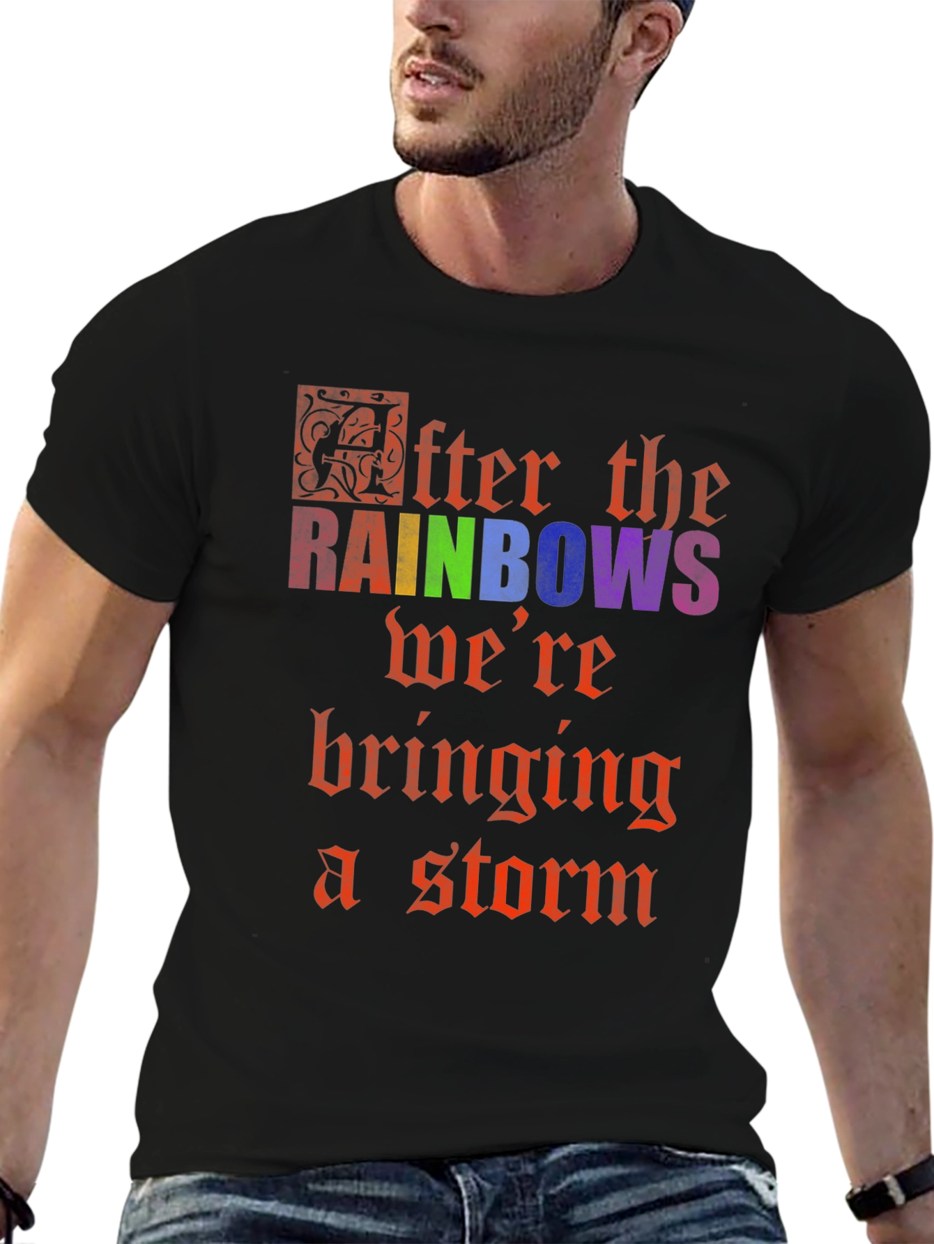 After the Rainbows Storm Black Cotton Graphic T-Shirt