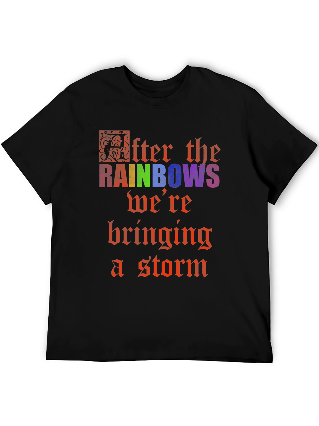 After the Rainbows Storm Black Cotton Graphic T-Shirt