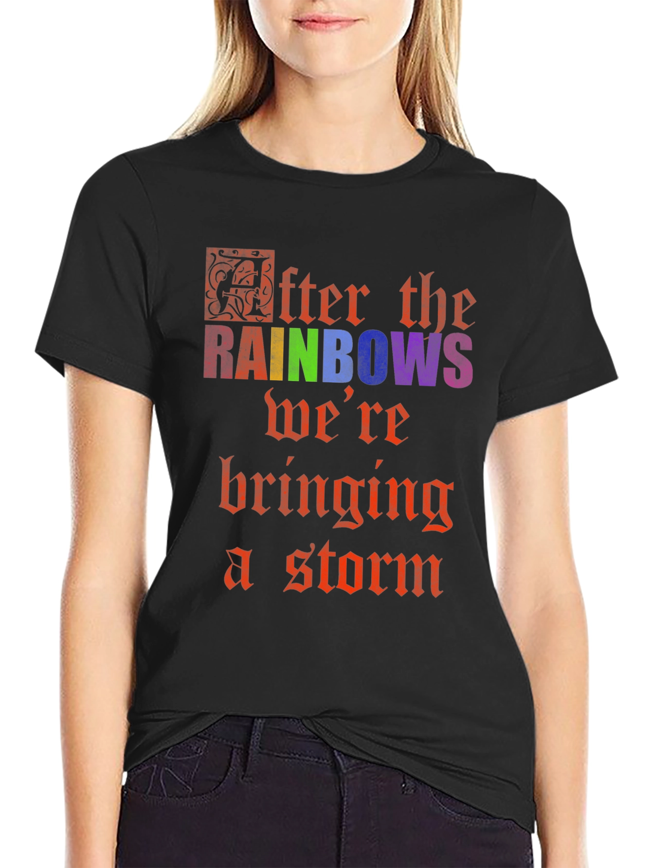 After the Rainbows Storm Black Cotton Graphic T-Shirt