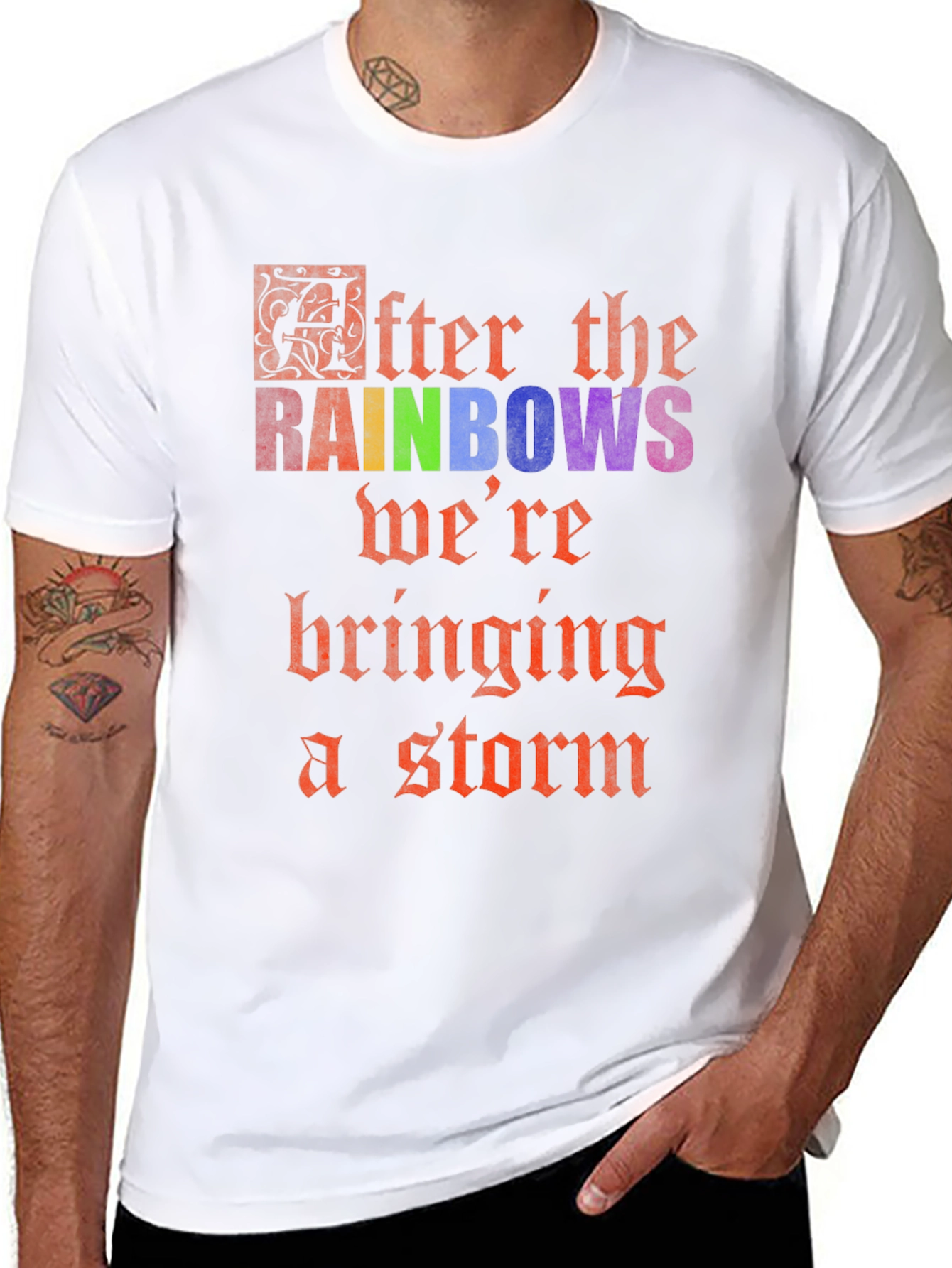 After the Rainbows Storm Black Cotton Graphic T-Shirt