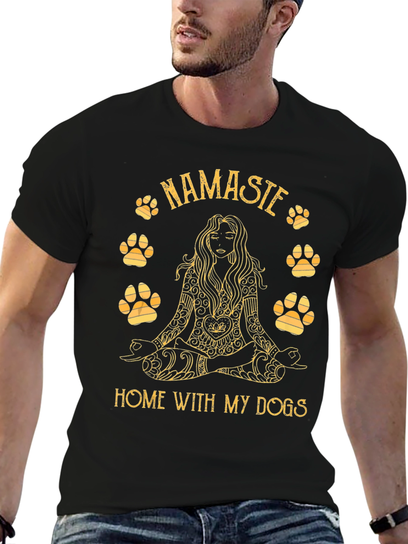Namaste Home With My Dogs Black T-Shirt Yoga Lover