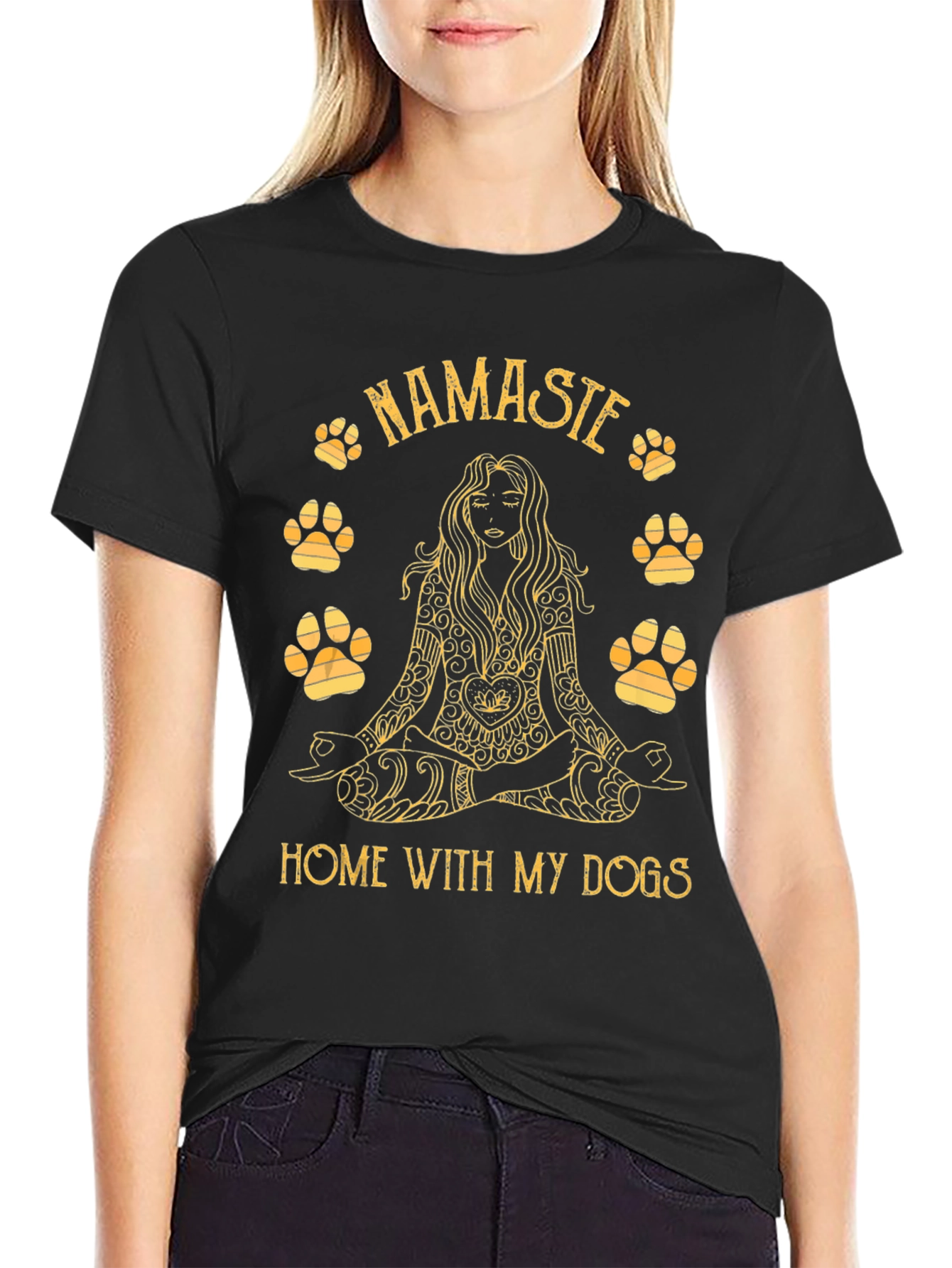 Namaste Home With My Dogs Black T-Shirt Yoga Lover