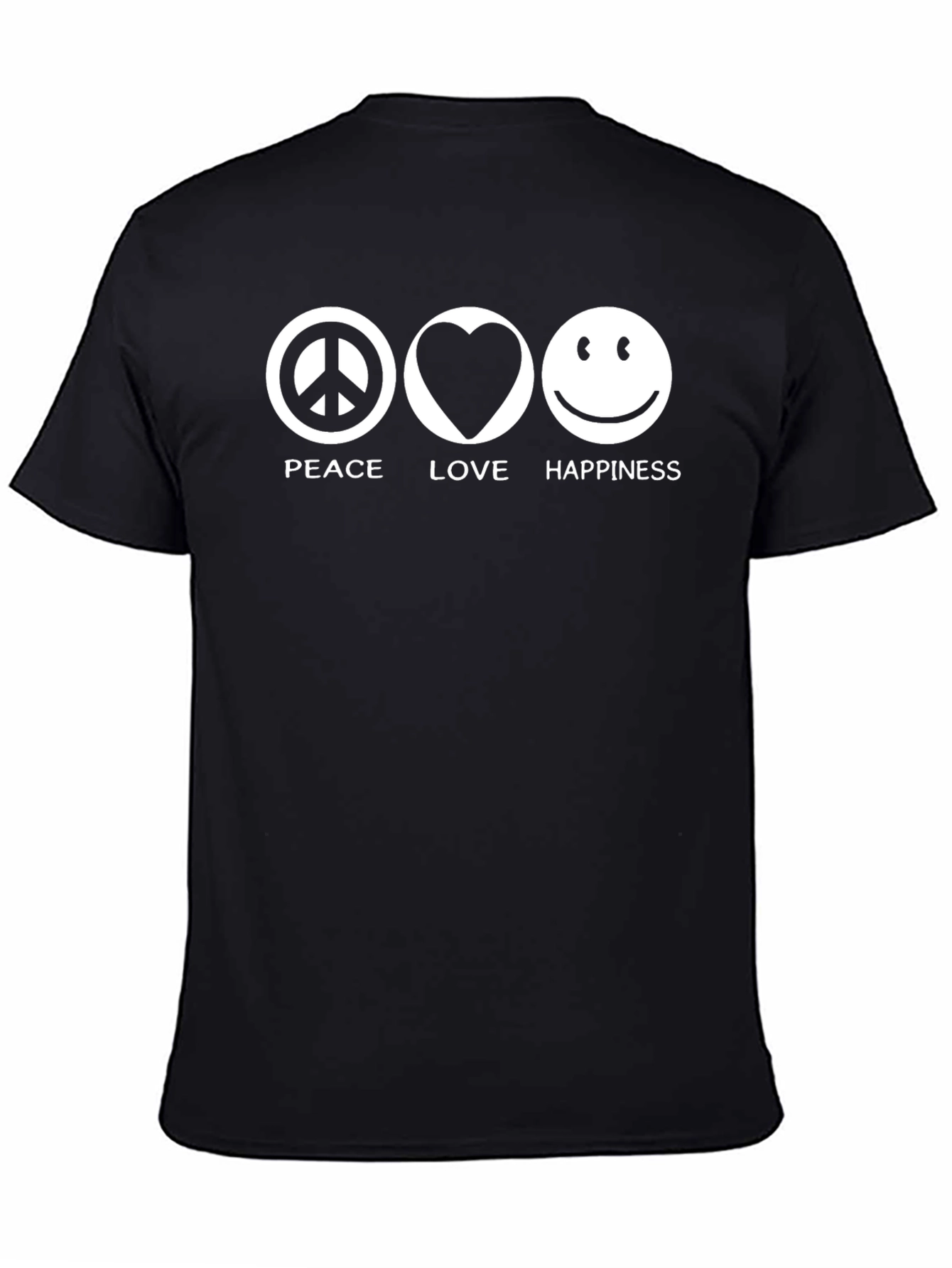 Peace Love & Happiness Black Graphic T-Shirt