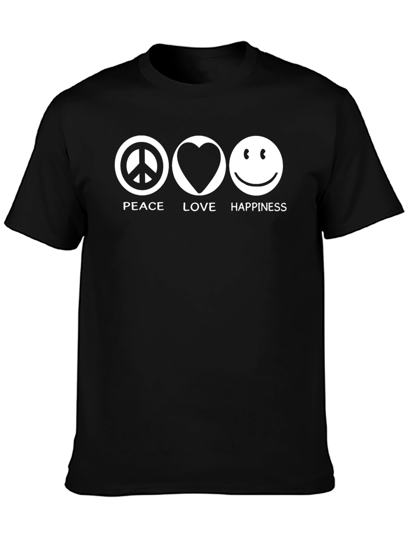 Peace Love & Happiness Black Graphic T-Shirt