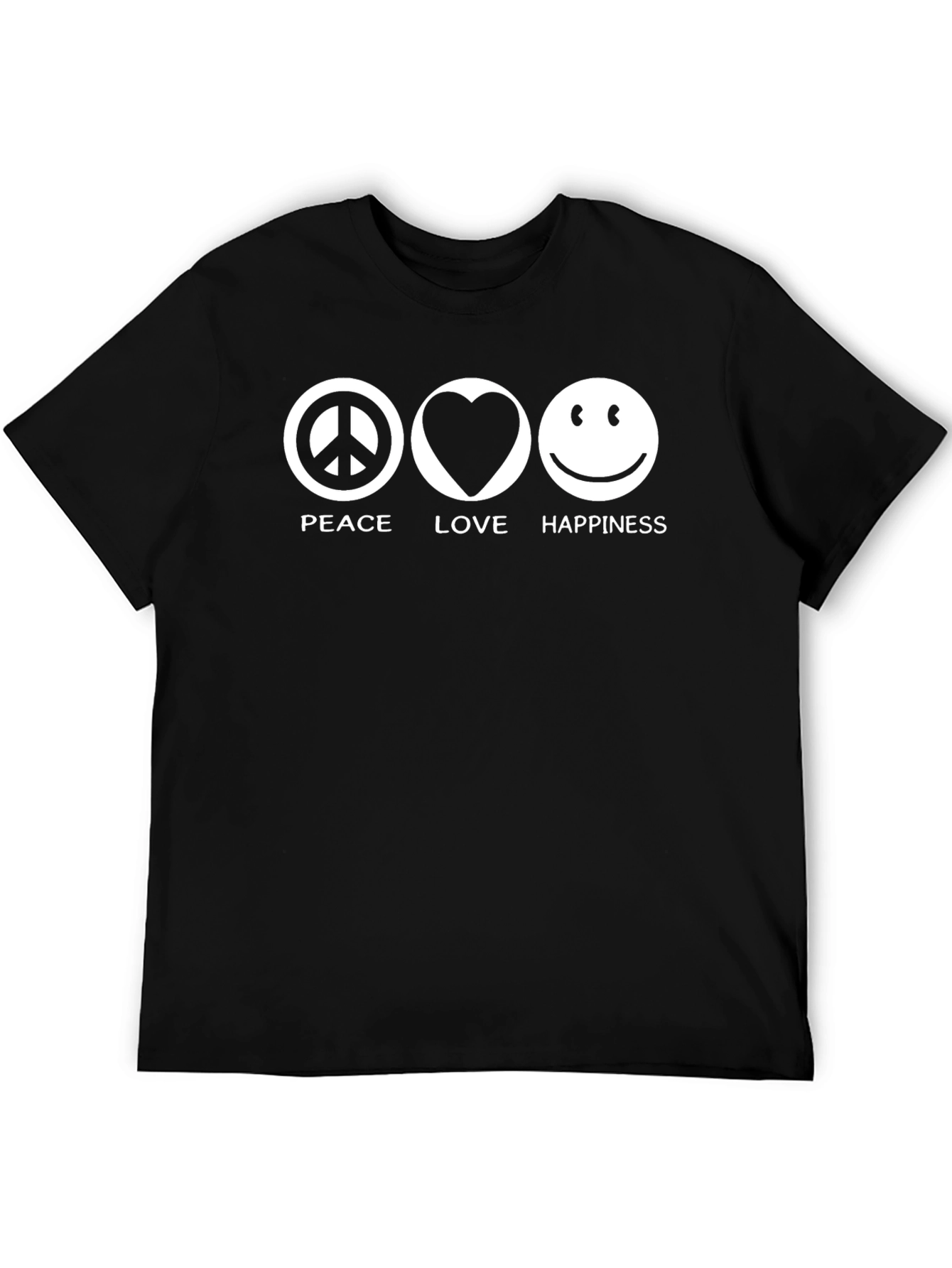 Peace Love & Happiness Black Graphic T-Shirt