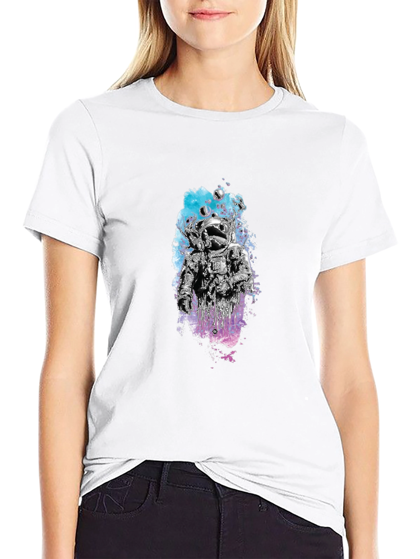 Astronaut Graphic Tee - Black Cotton Crew Neck