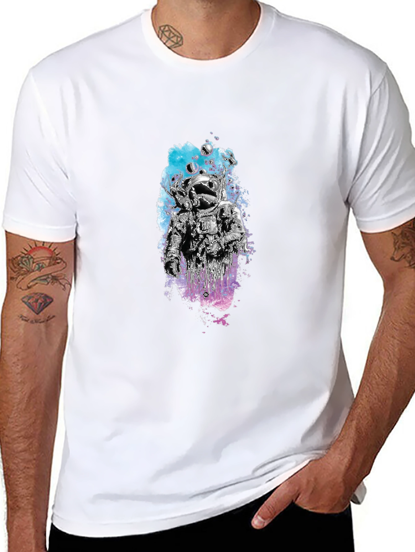 Astronaut Graphic Tee - Black Cotton Crew Neck