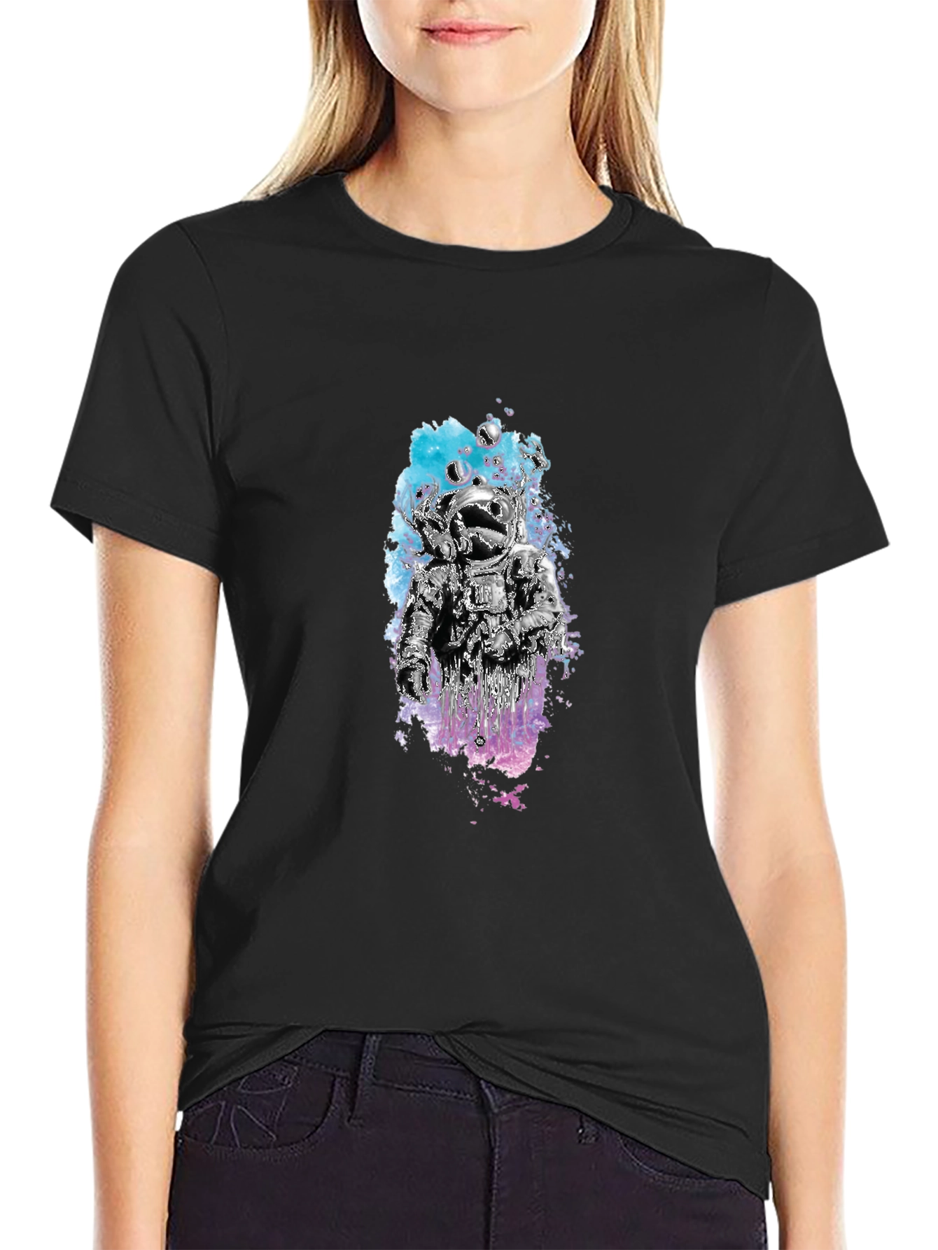 Astronaut Graphic Tee - Black Cotton Crew Neck