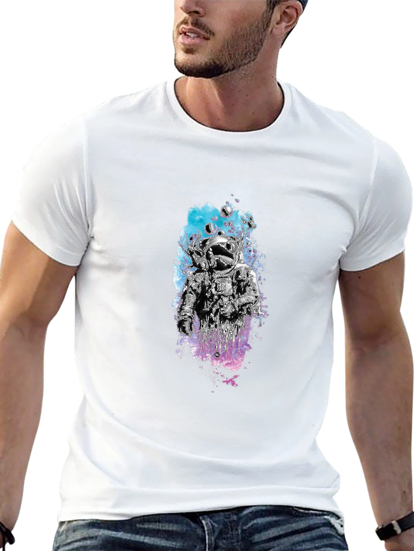 Astronaut Graphic Tee - Black Cotton Crew Neck