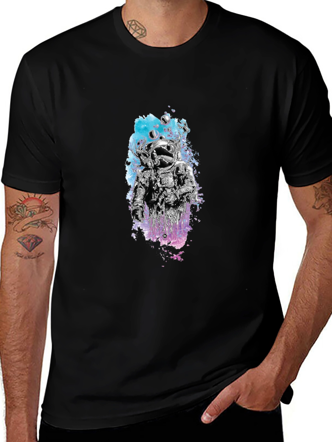 Astronaut Graphic Tee - Black Cotton Crew Neck