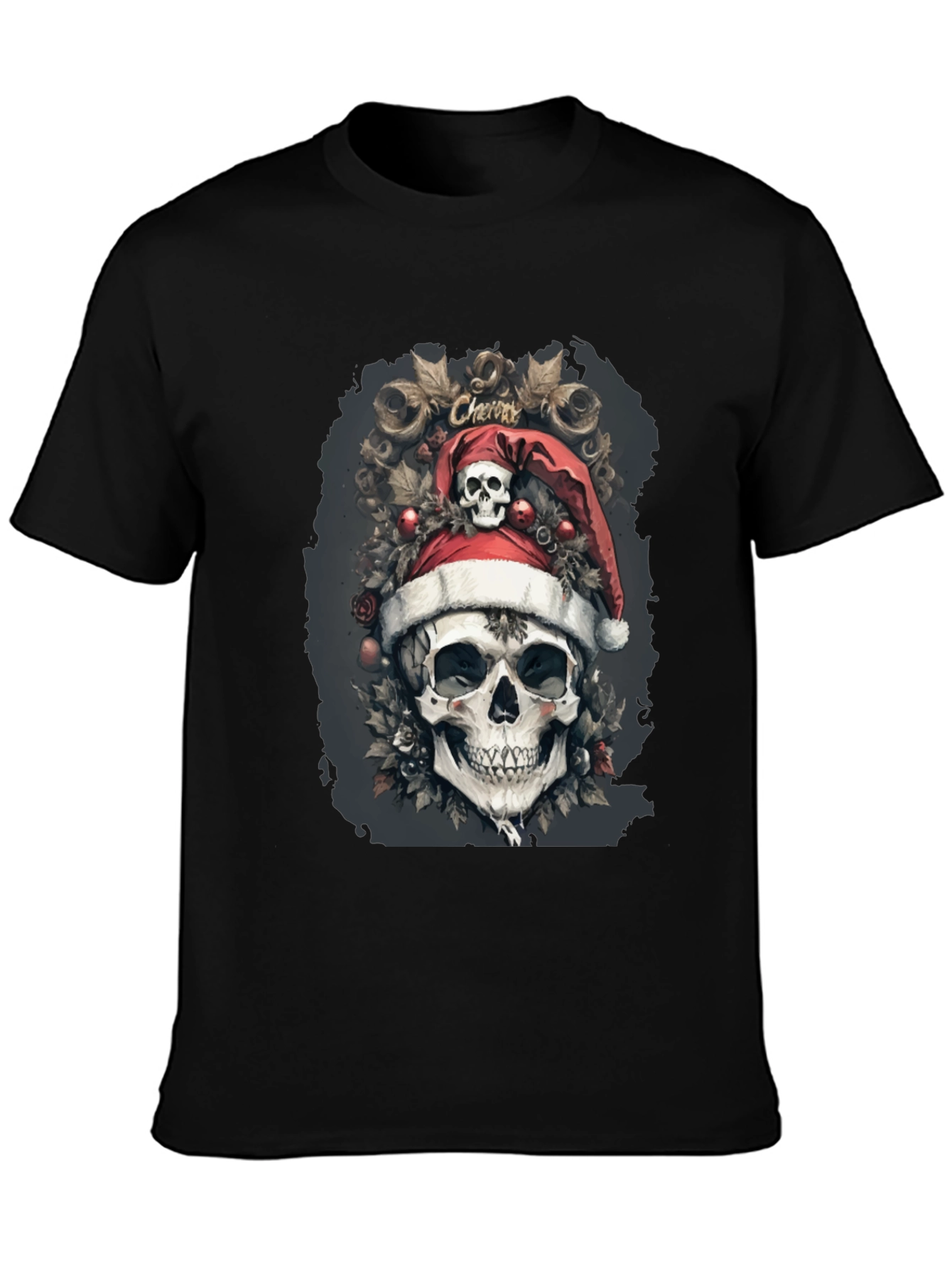 Festive Skull Graphic Tee - Holiday Skeleton Shirt