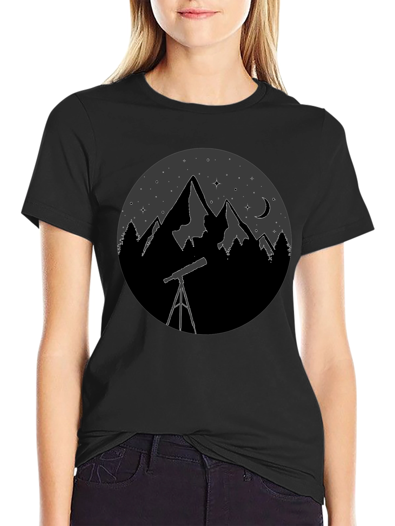 Night Sky Telescope Mountain Graphic Tee