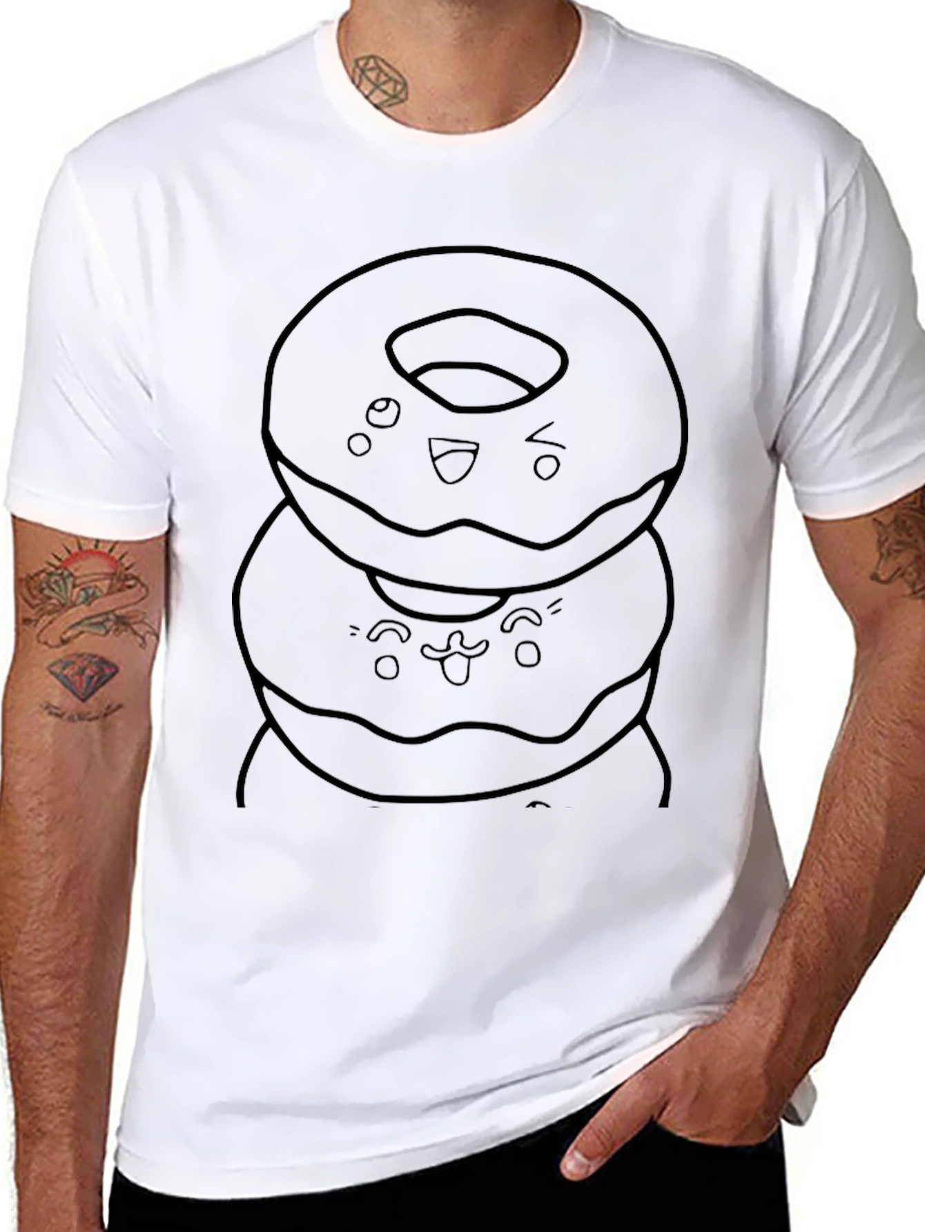 Funny Donut Stack Graphic Tee - Casual Black T-Shirt