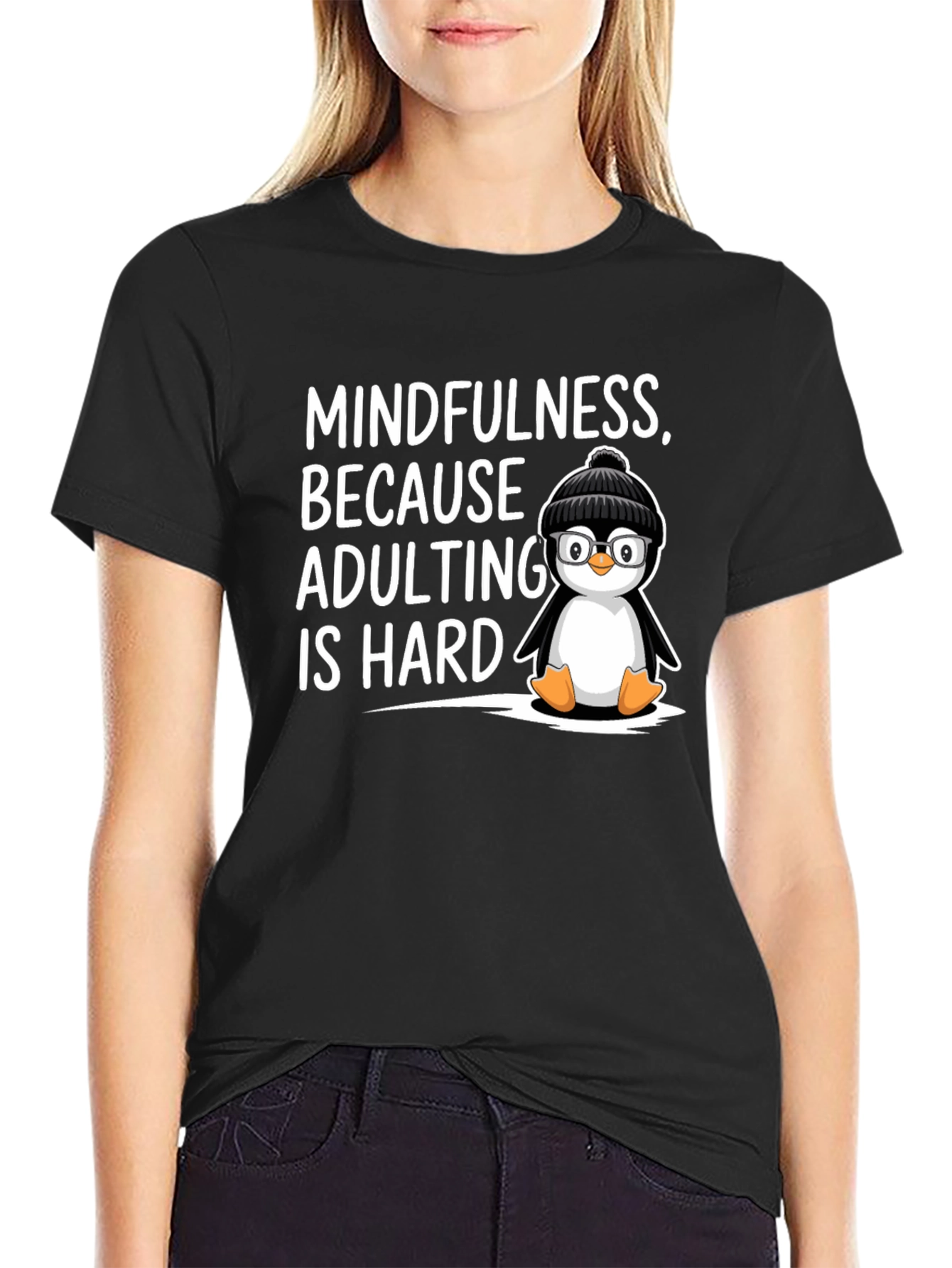 Mindfulness Penguin T-Shirt Adulting is Hard Humor Tee