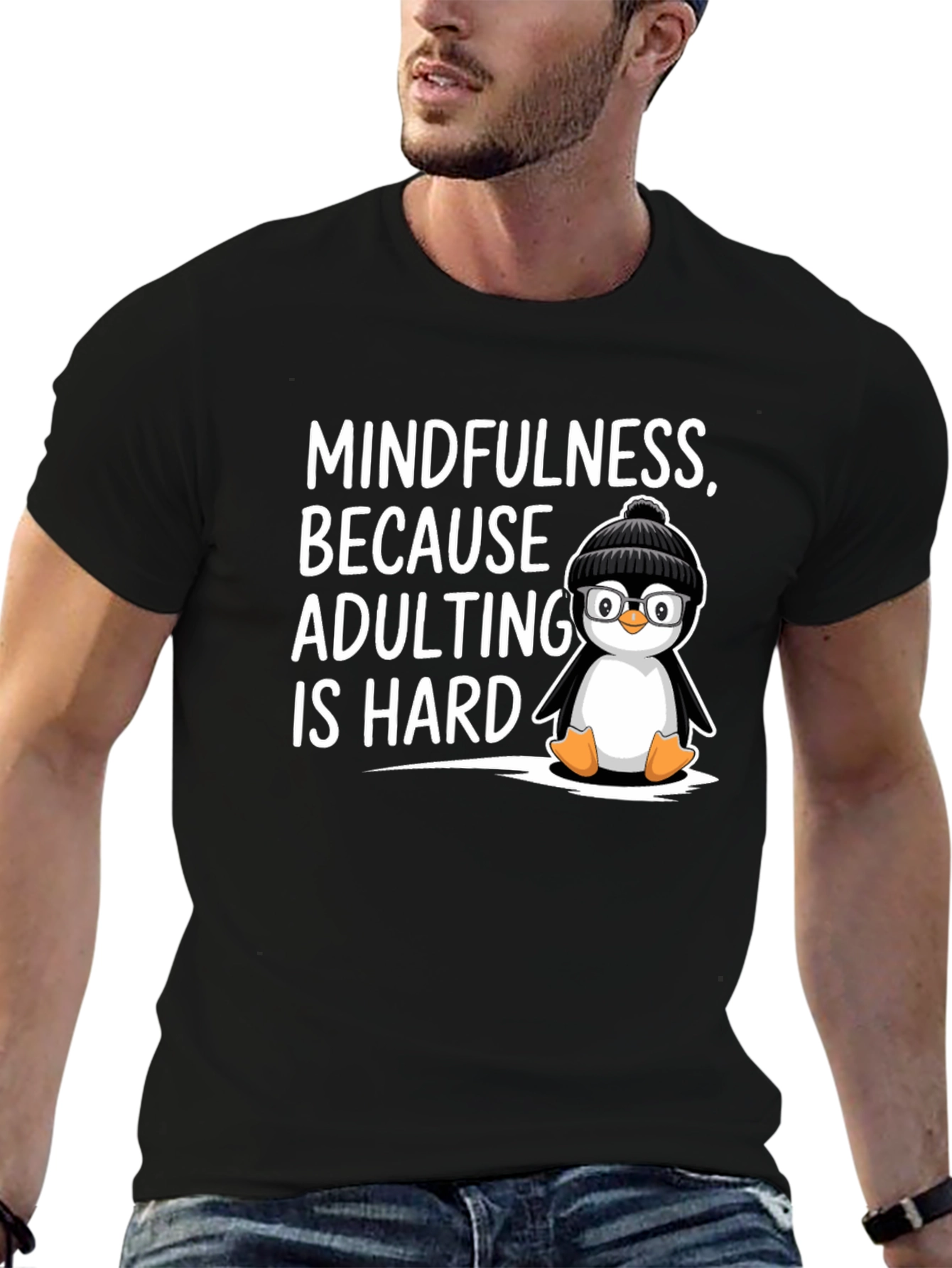Mindfulness Penguin T-Shirt Adulting is Hard Humor Tee