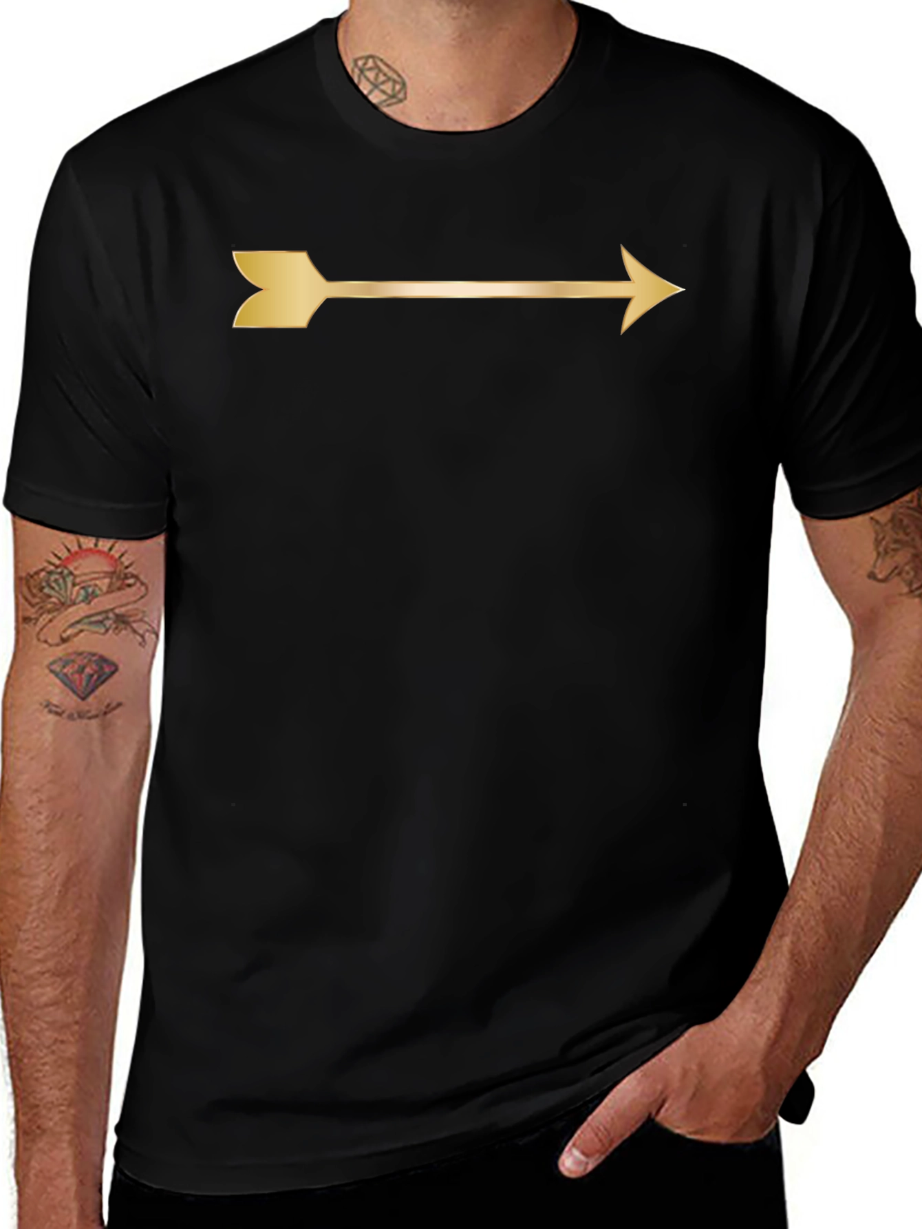 Black Tee with Gold Arrow Graphic