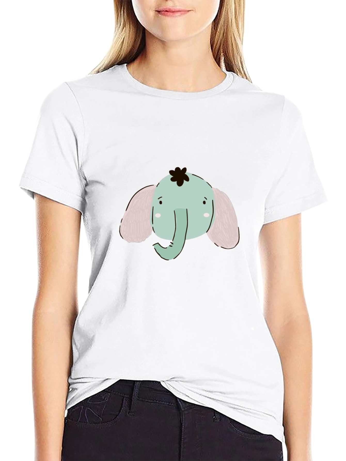 Cute Elephant Graphic Tee - Black Cotton Comfort