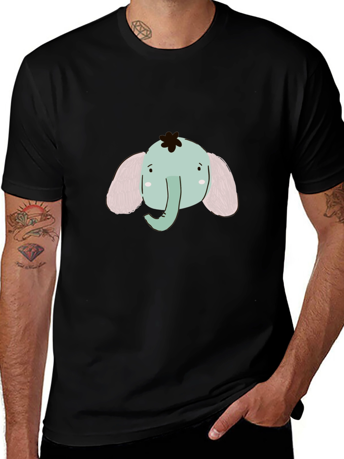 Cute Elephant Graphic Tee - Black Cotton Comfort