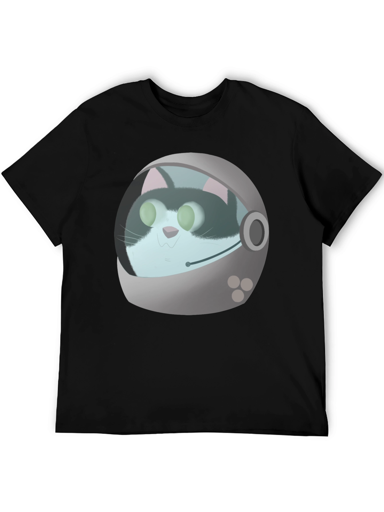 Astronaut Cat Graphic T-Shirt - Black Crew Neck Tee