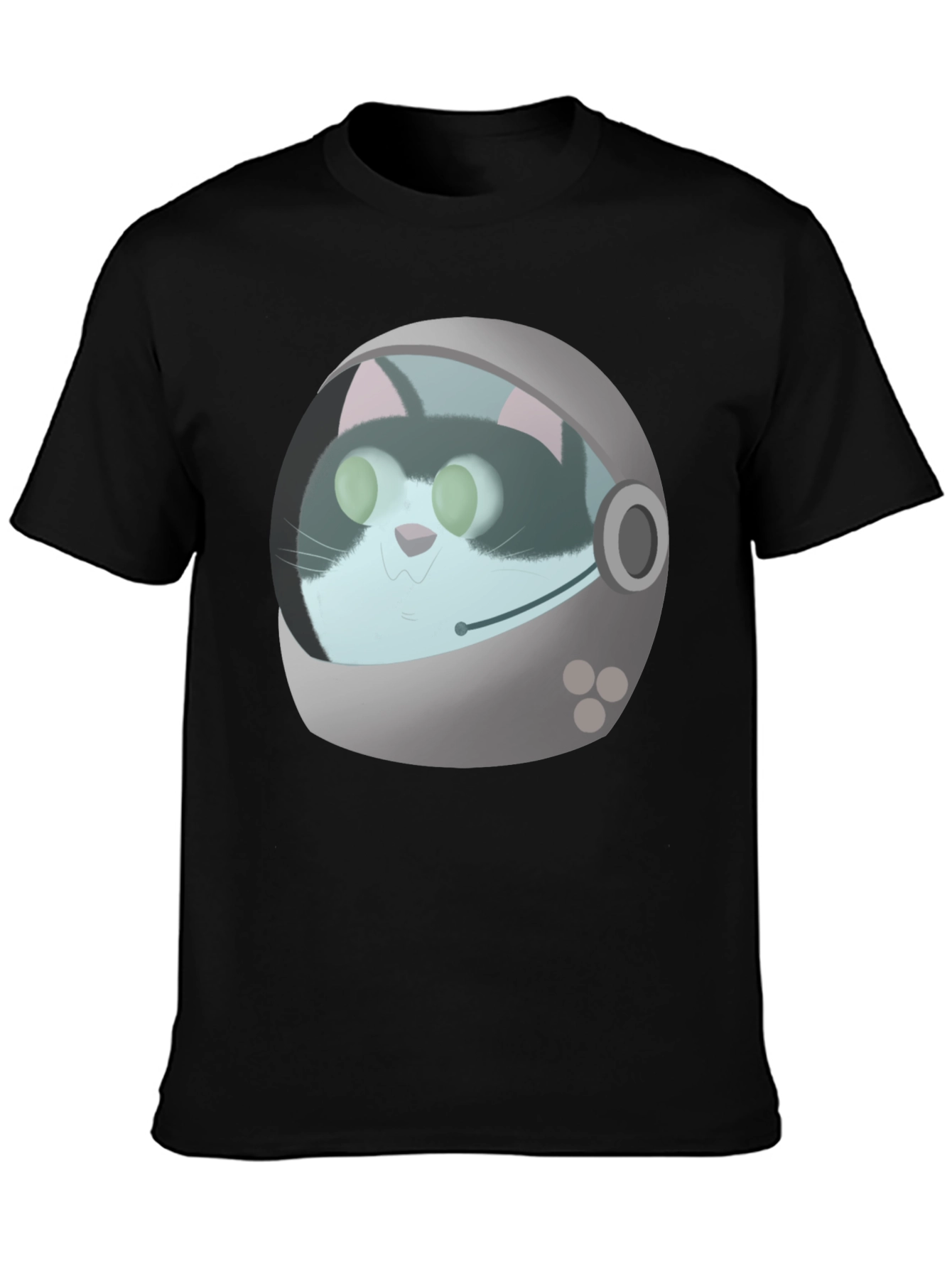 Astronaut Cat Graphic T-Shirt - Black Crew Neck Tee
