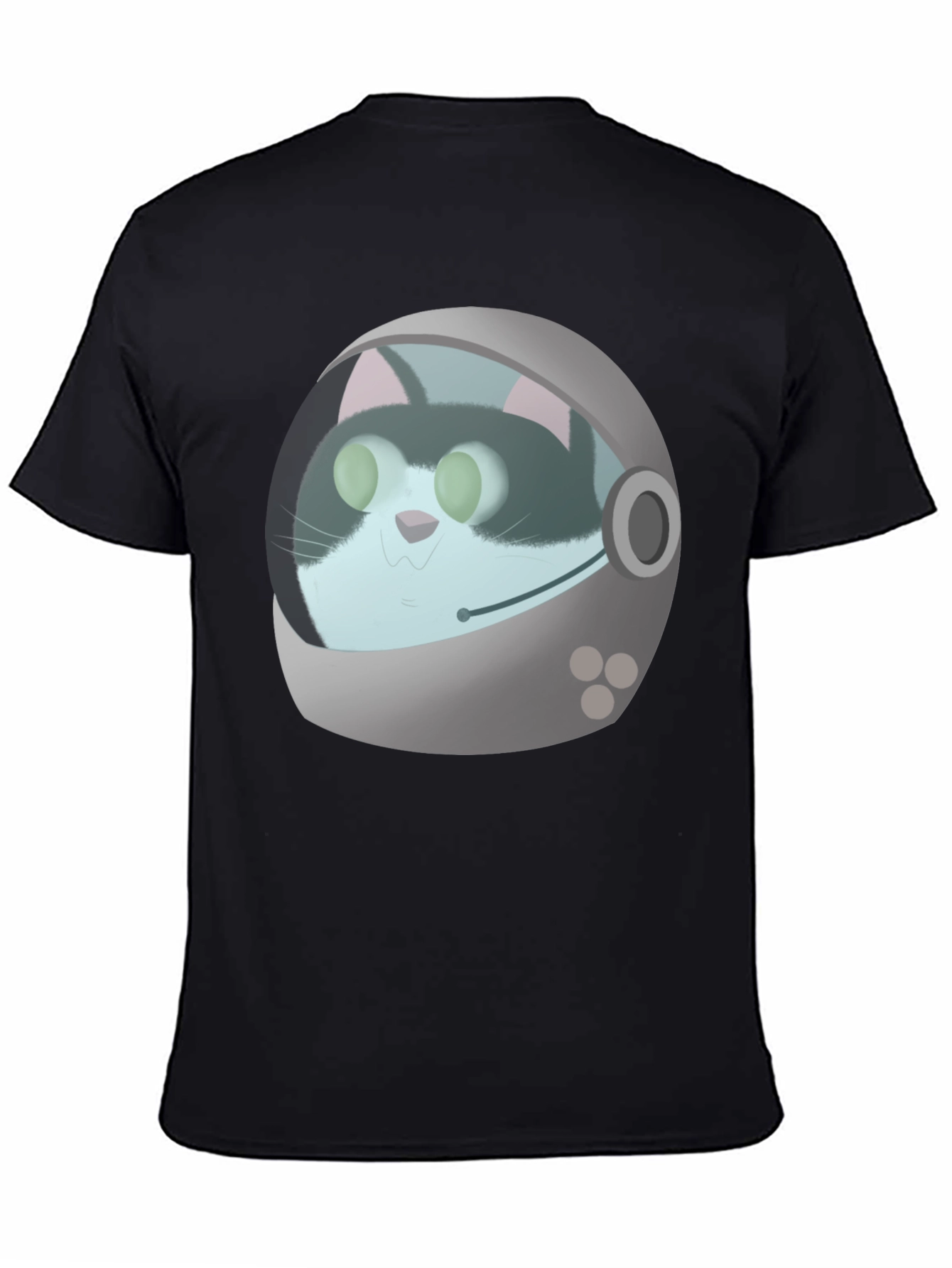 Astronaut Cat Graphic T-Shirt - Black Crew Neck Tee