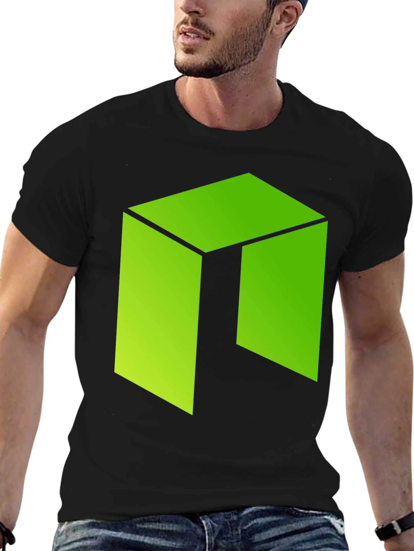 Neon Green Abstract Graphic Print Black T-Shirt