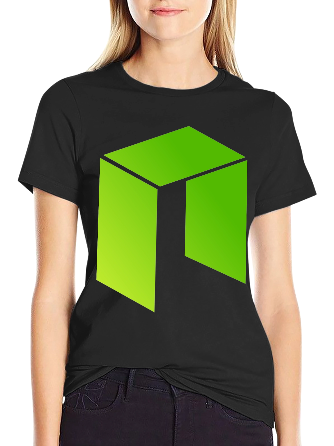 Neon Green Abstract Graphic Print Black T-Shirt