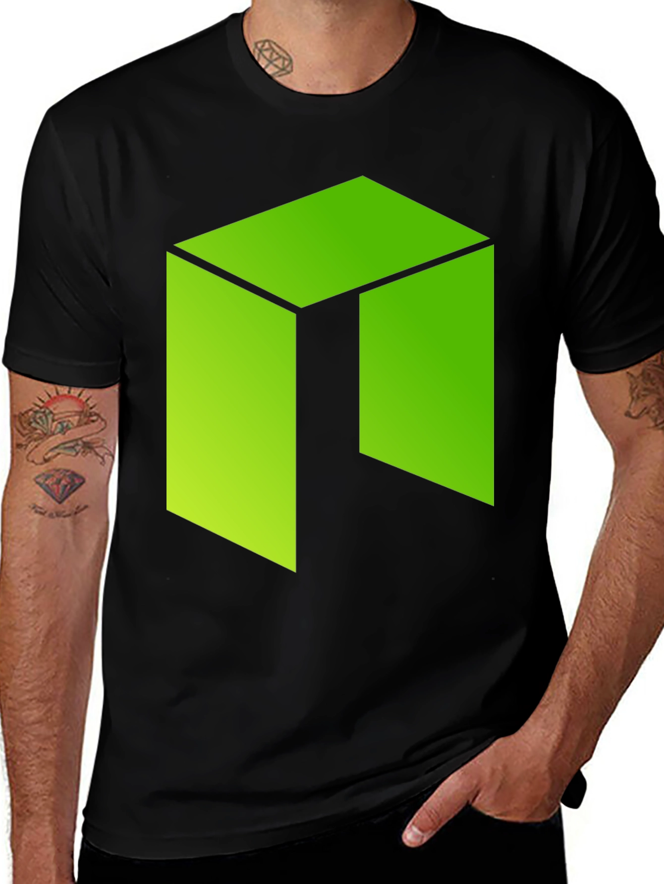 Neon Green Abstract Graphic Print Black T-Shirt