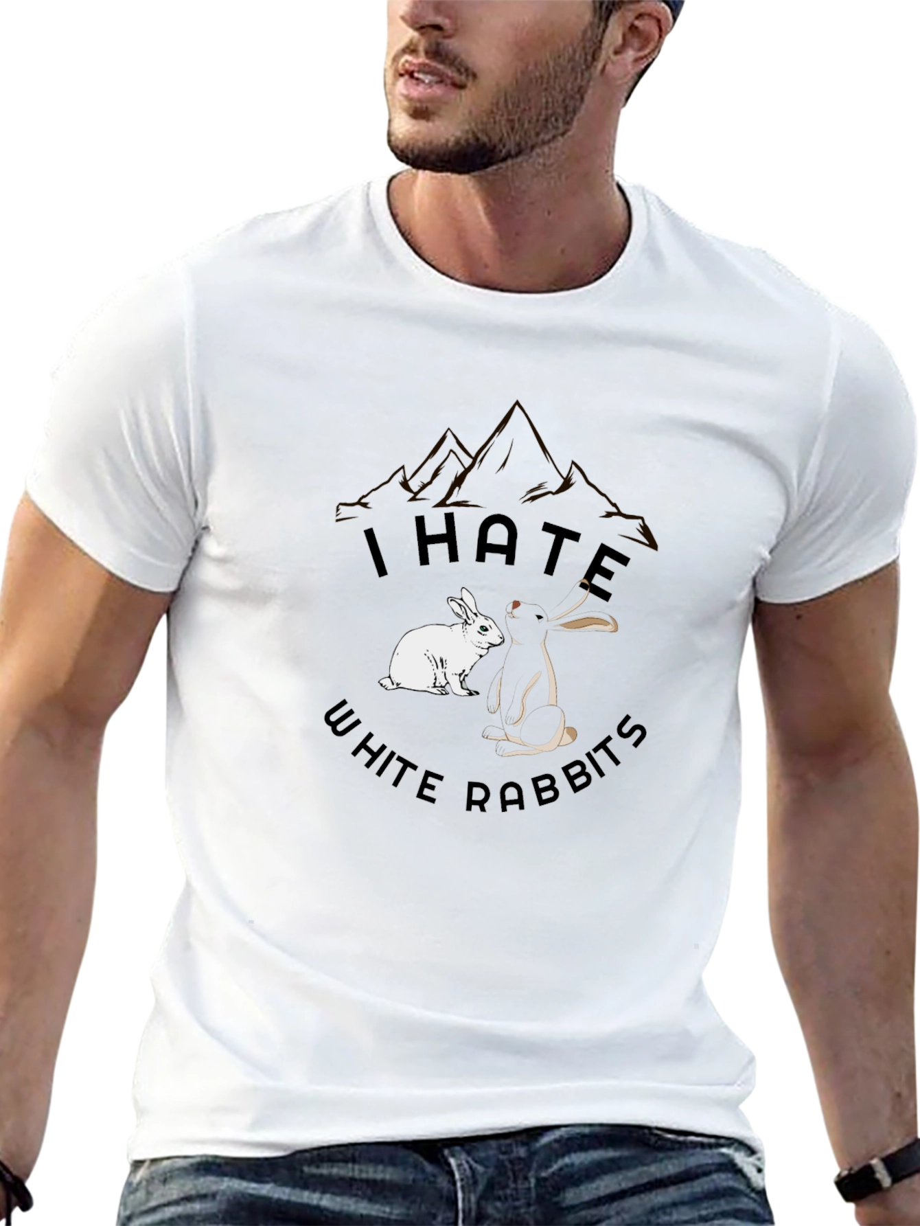 I Hate White Rabbits T-Shirt Black Cotton Tee