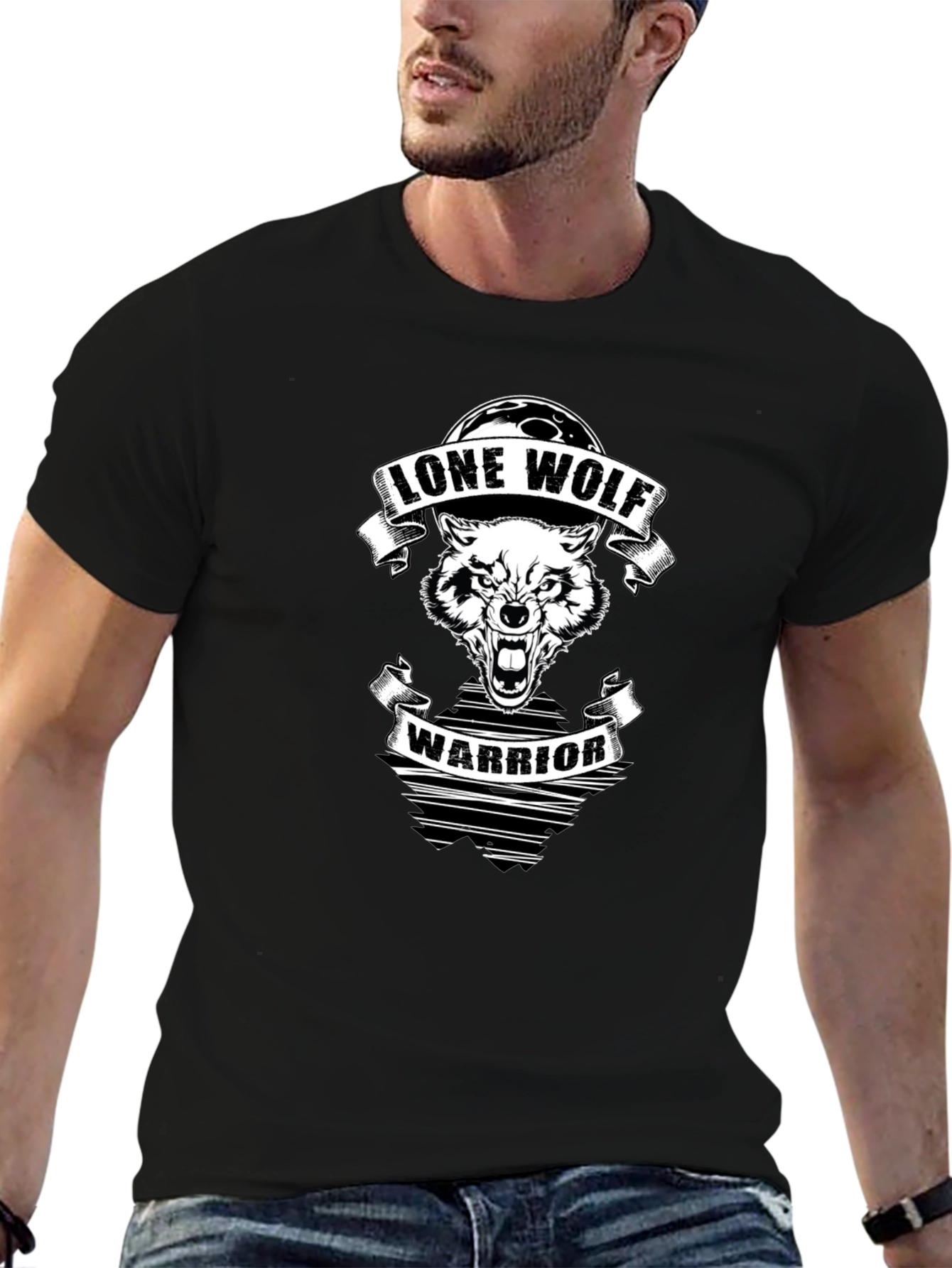Lone Wolf Warrior Graphic Tee - Black