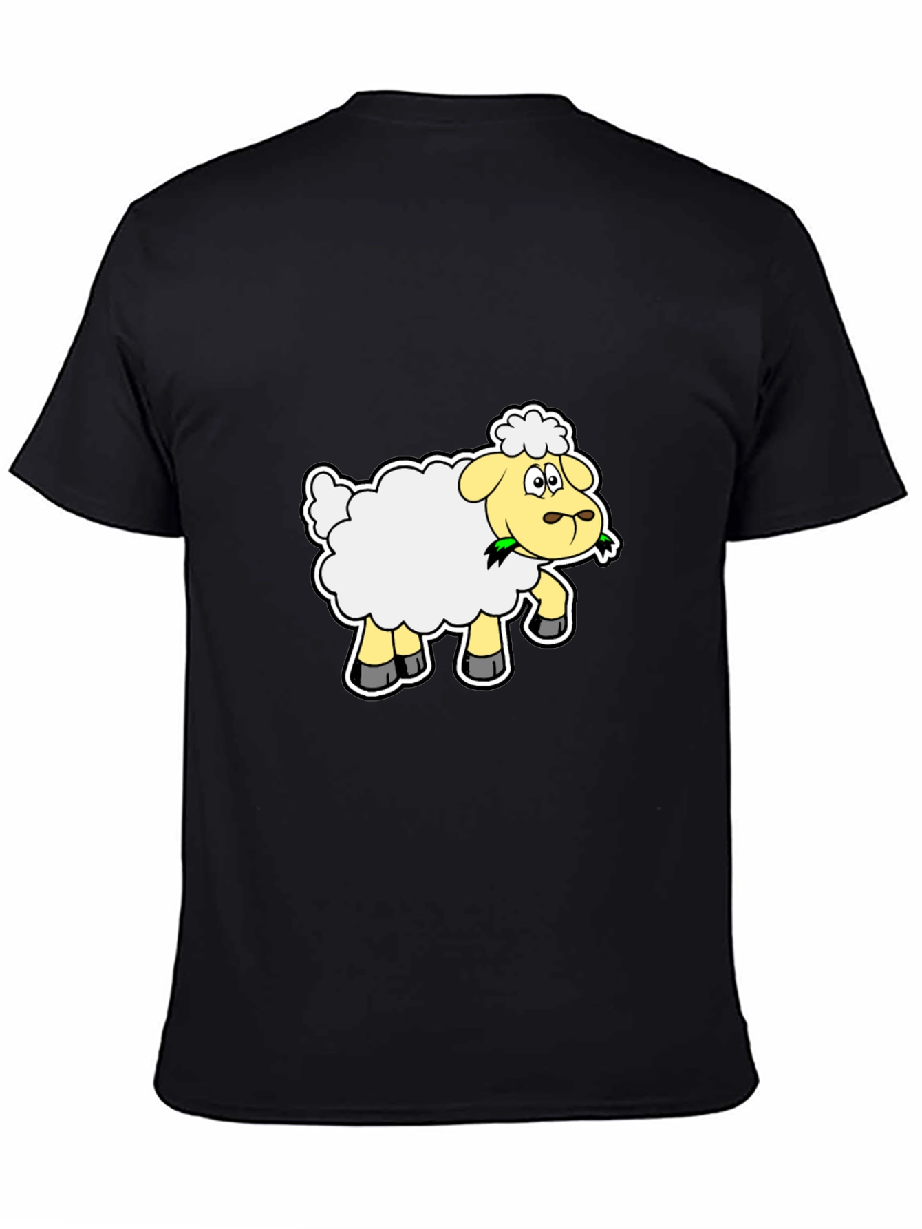 Cartoon Sheep Graphic Tee - Black Cotton Blend