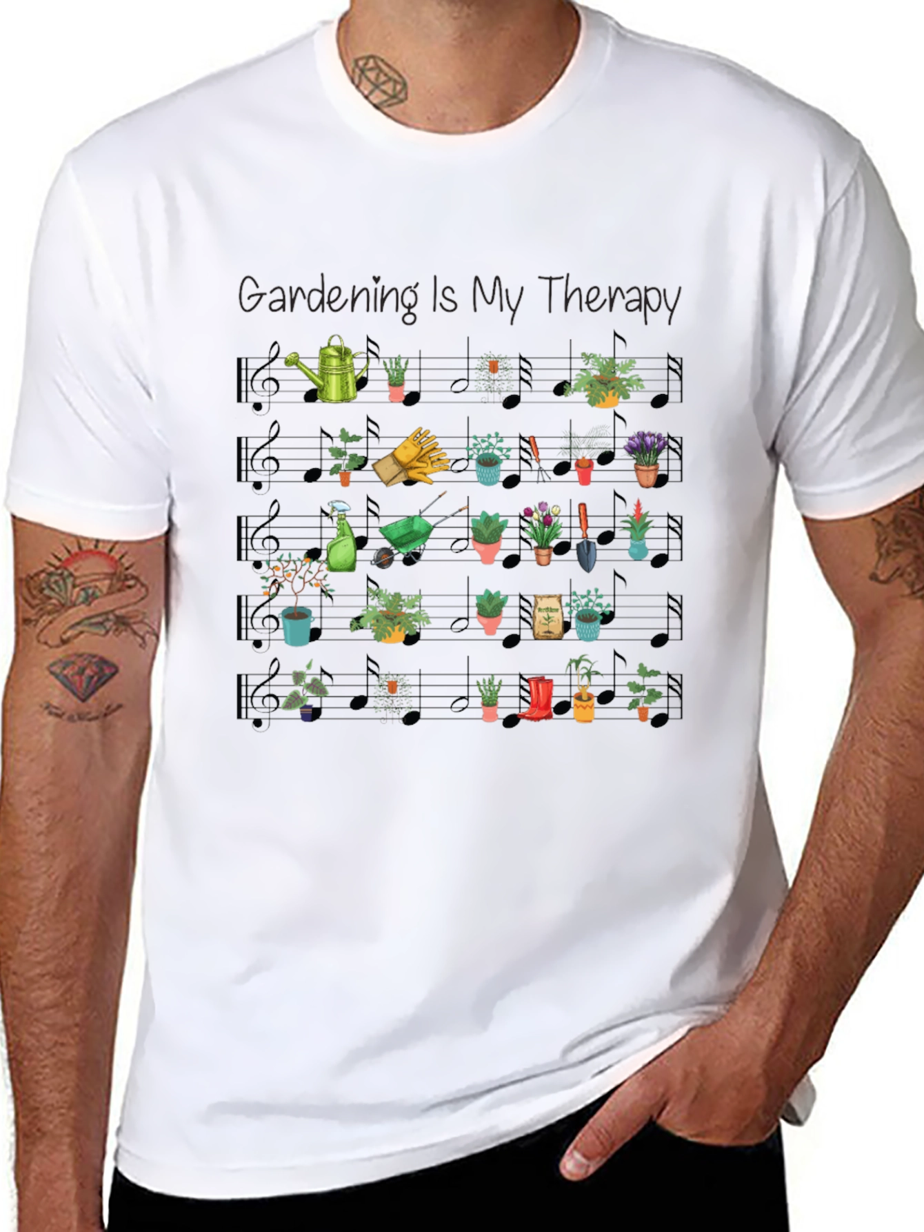Gardening is My Therapy Music Note T-Shirt