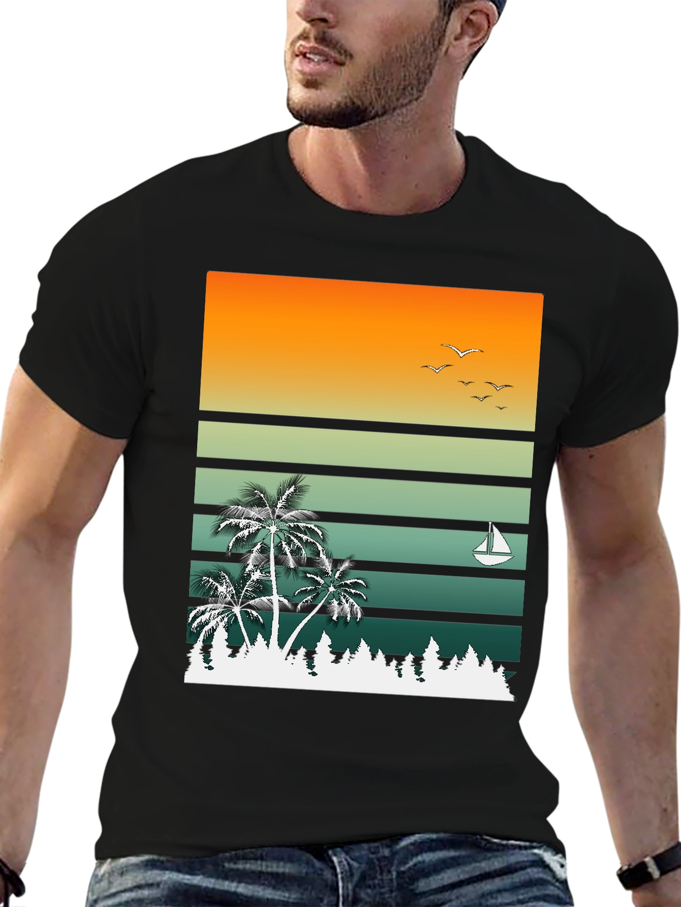 Retro Sunset Palm Tree Graphic T-Shirt