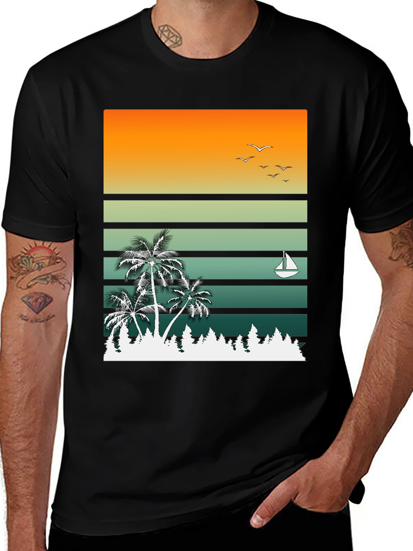 Retro Sunset Palm Tree Graphic T-Shirt