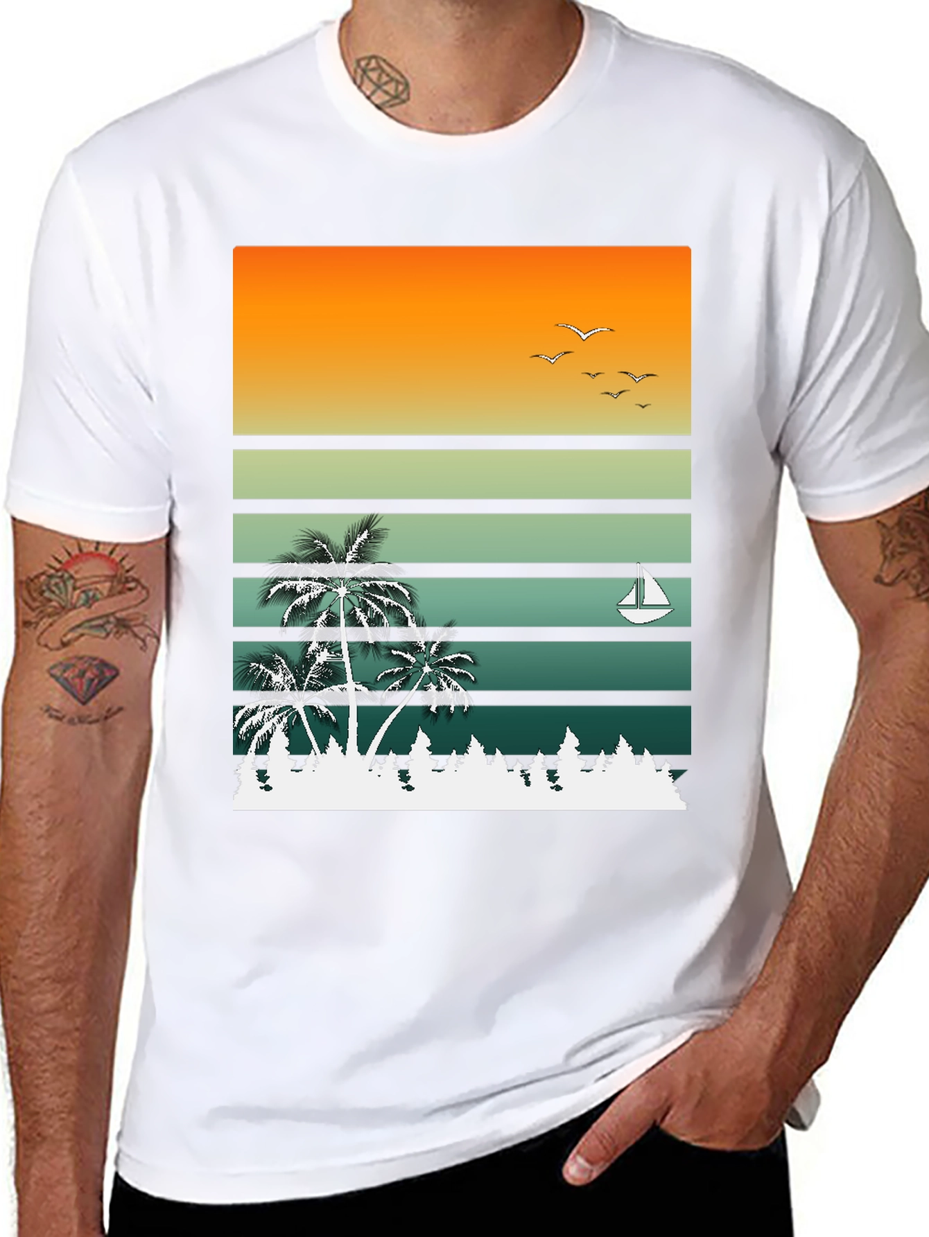 Retro Sunset Palm Tree Graphic T-Shirt