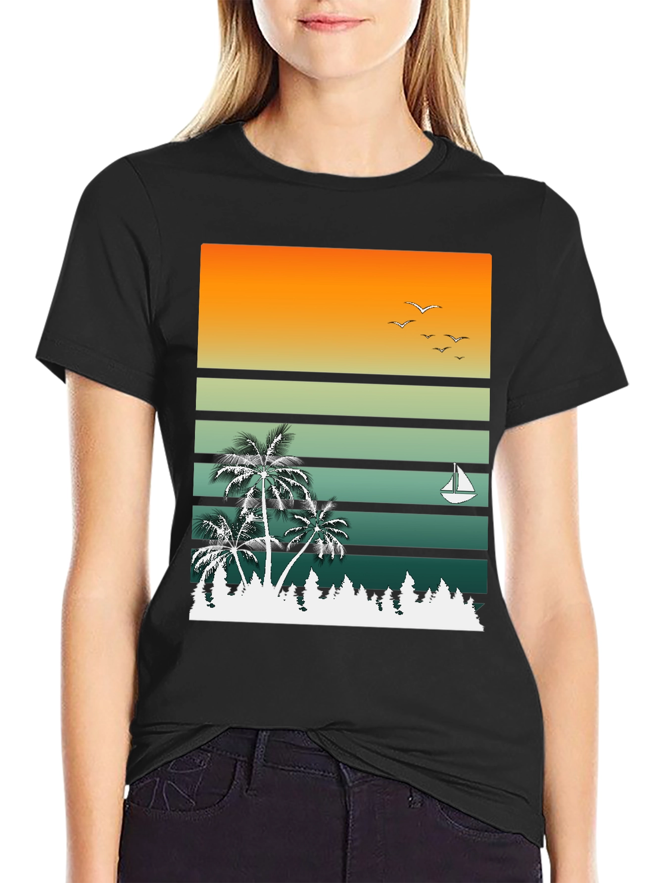 Retro Sunset Palm Tree Graphic T-Shirt