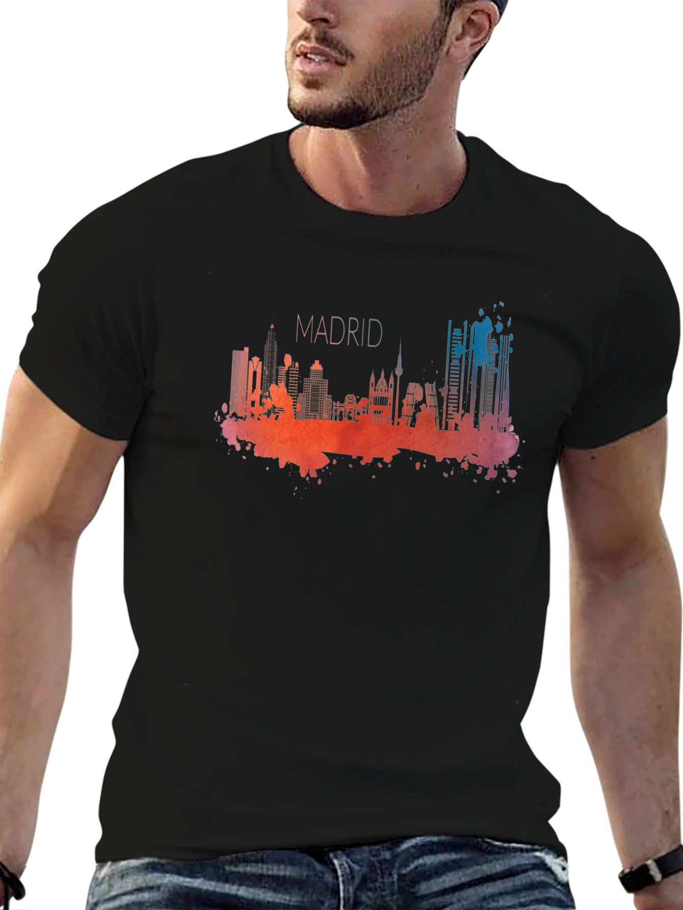 Madrid Skyline Graphic T-Shirt - Mens Black Tee