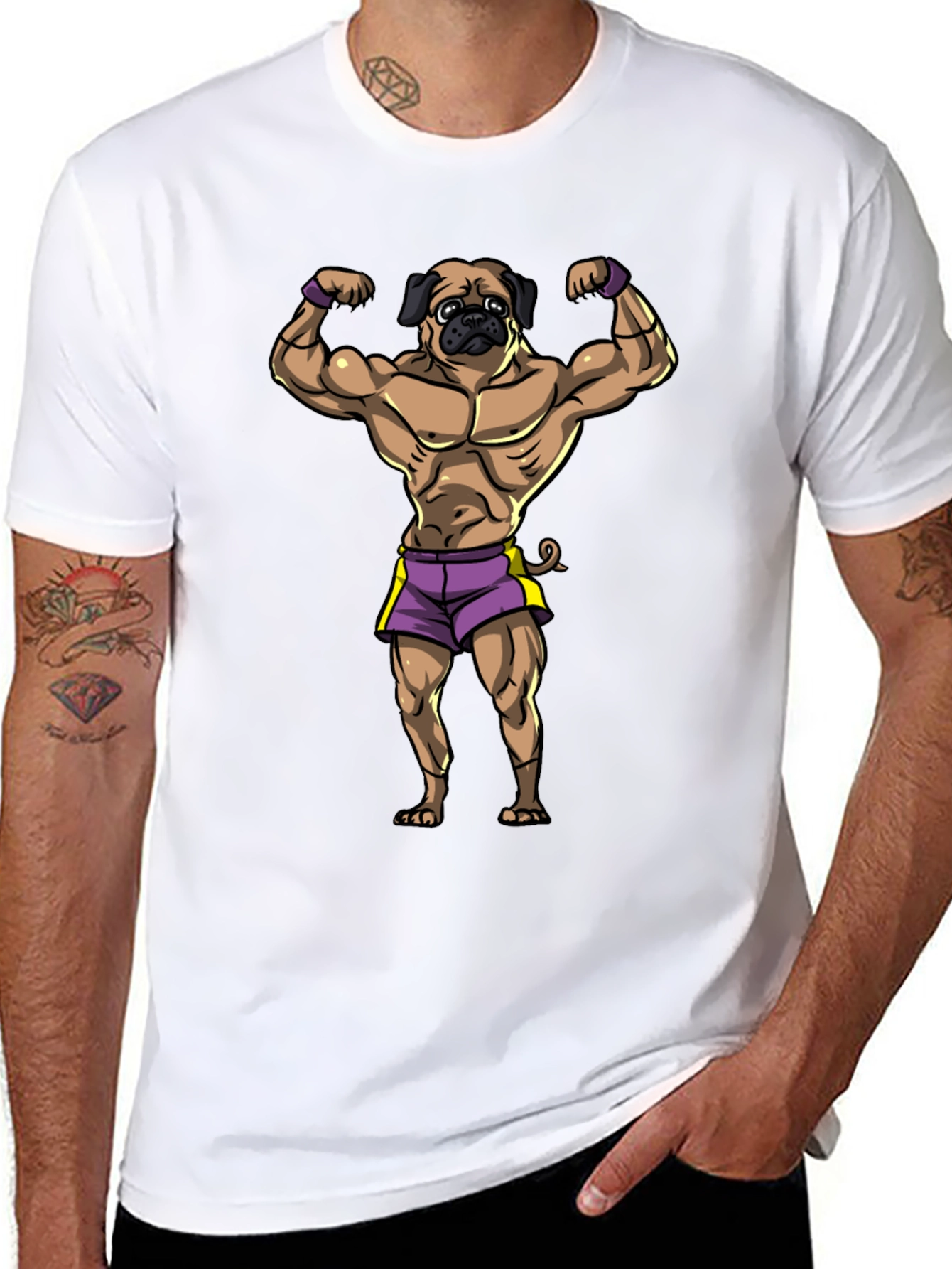 Muscle Pug Graphic T-Shirt - Black