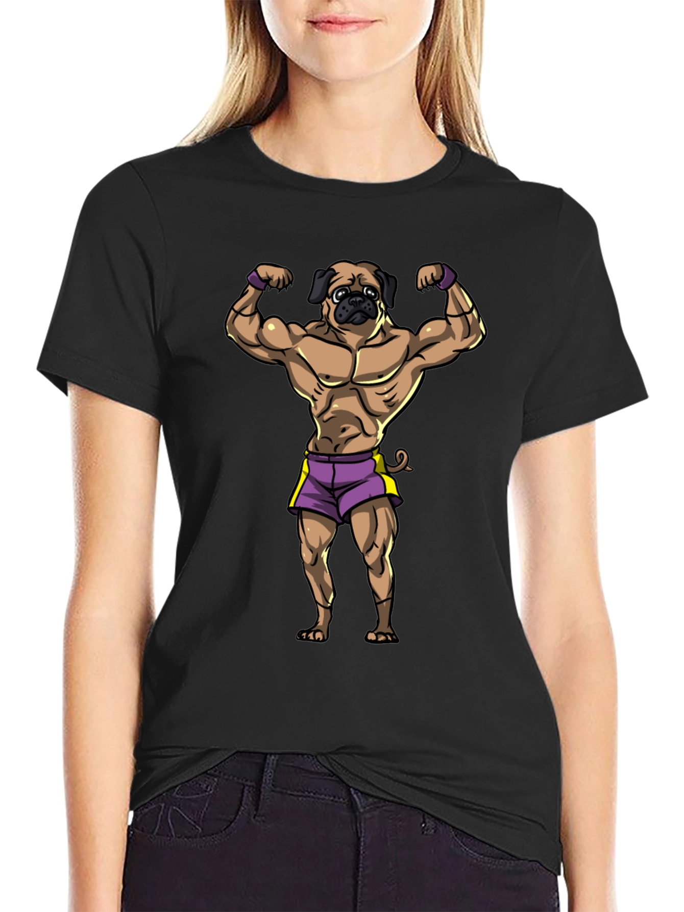 Muscle Pug Graphic T-Shirt - Black