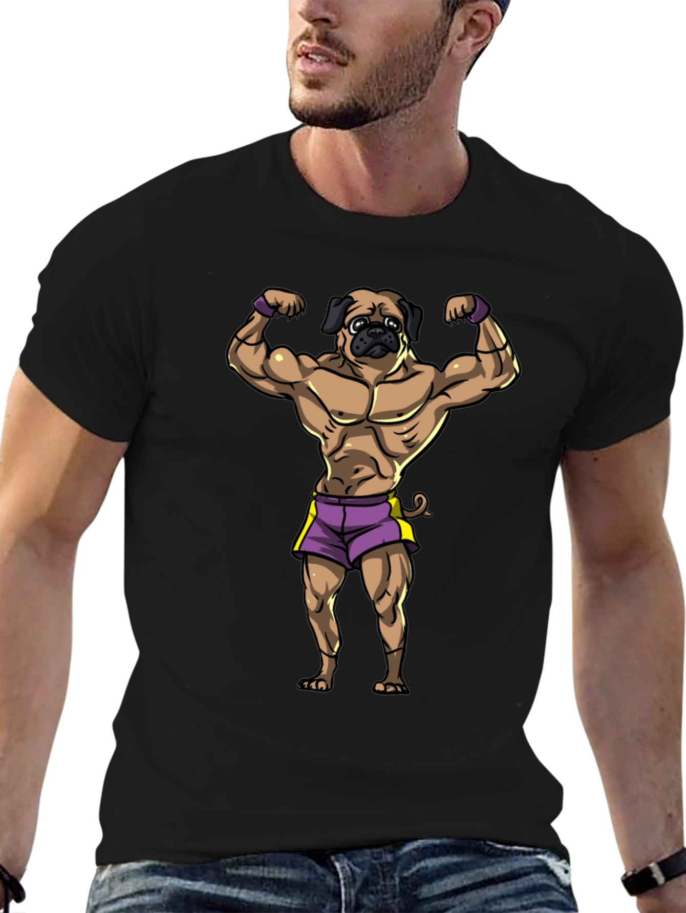 Muscle Pug Graphic T-Shirt - Black