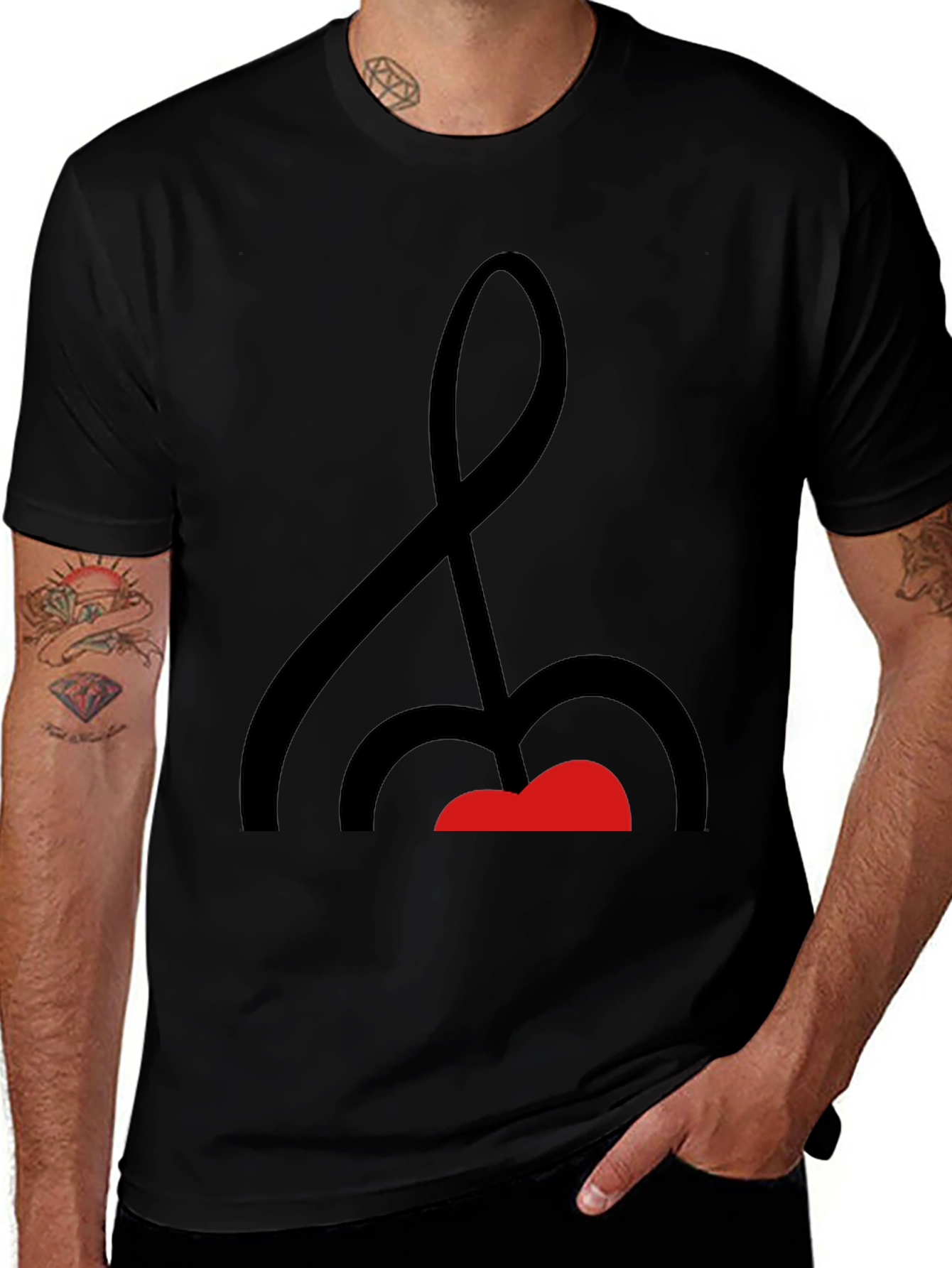Abstract Music Note Graphic Tee - Black Cotton Shirt