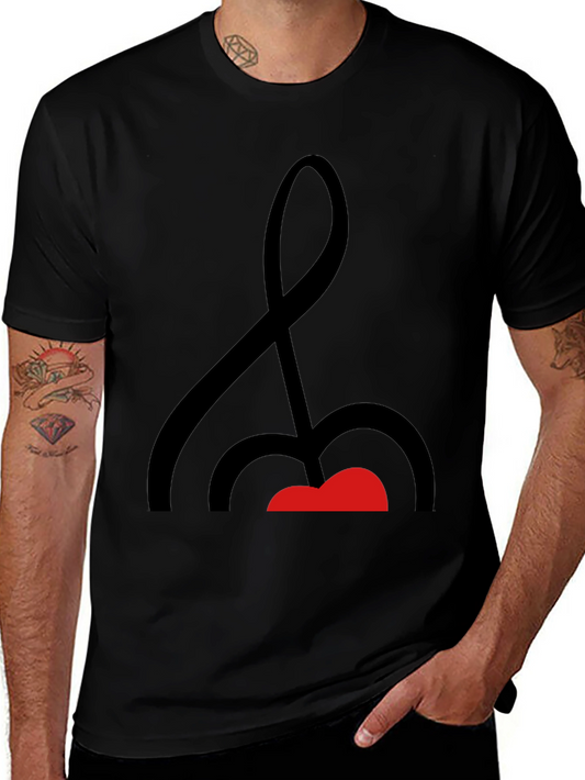 Abstract Music Note Graphic Tee - Black Cotton Shirt