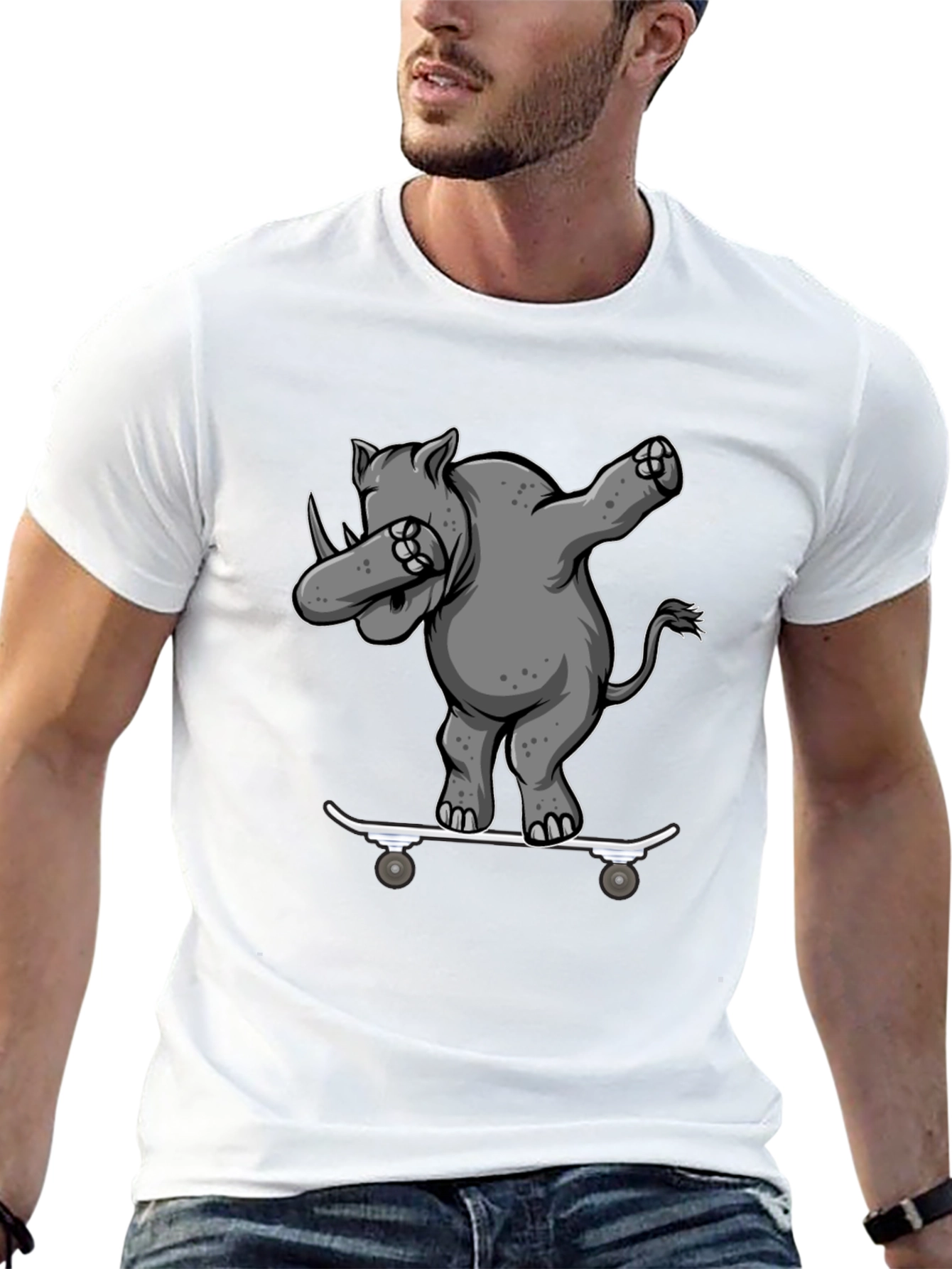 Rhino Skater Dab T-Shirt - Cool Animal Tee