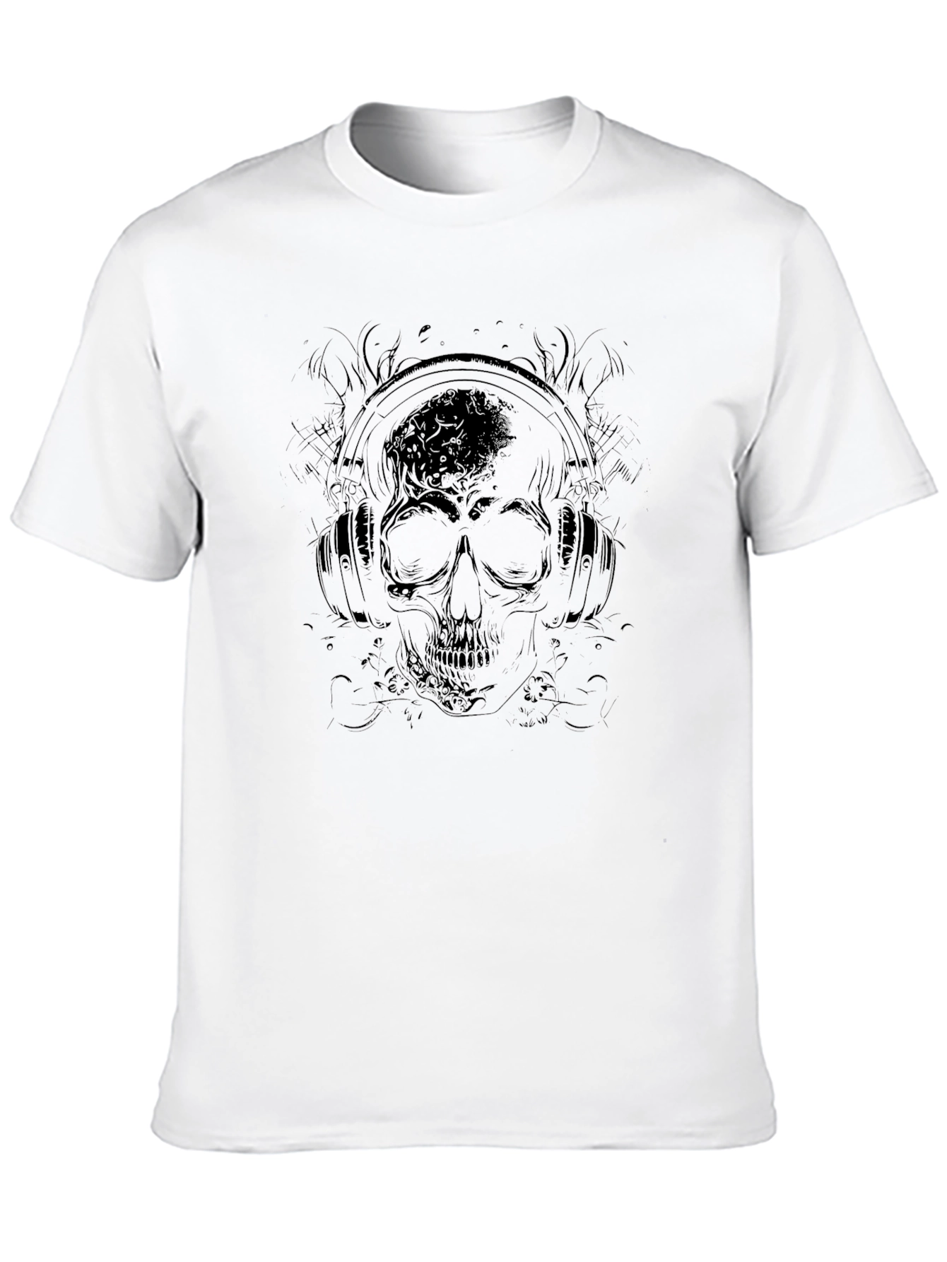 Skull & Headphones Graphic Tee - Mens Black T-Shirt