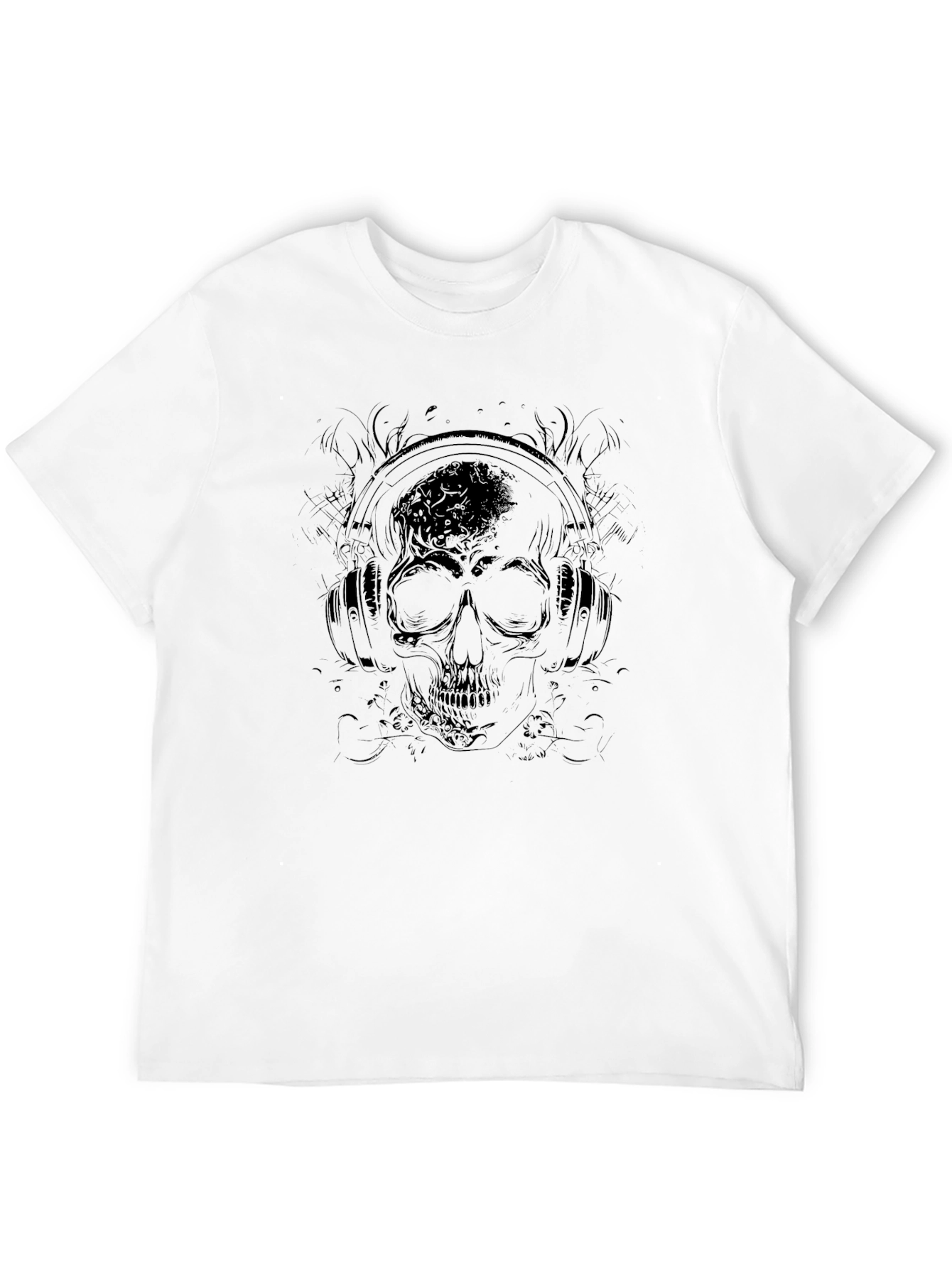 Skull & Headphones Graphic Tee - Mens Black T-Shirt